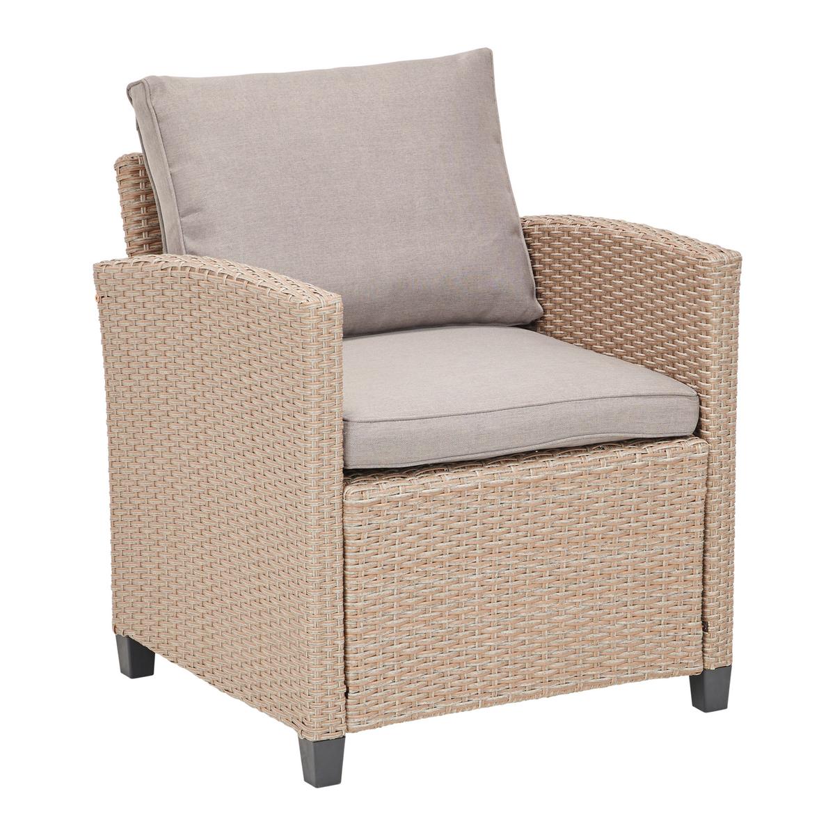 Loungesessel Porto In Rattan-Optik Mit Kissen - Braun/Grau, MODERN, Kunststoff/Textil (65/67/73cm) - Ondega