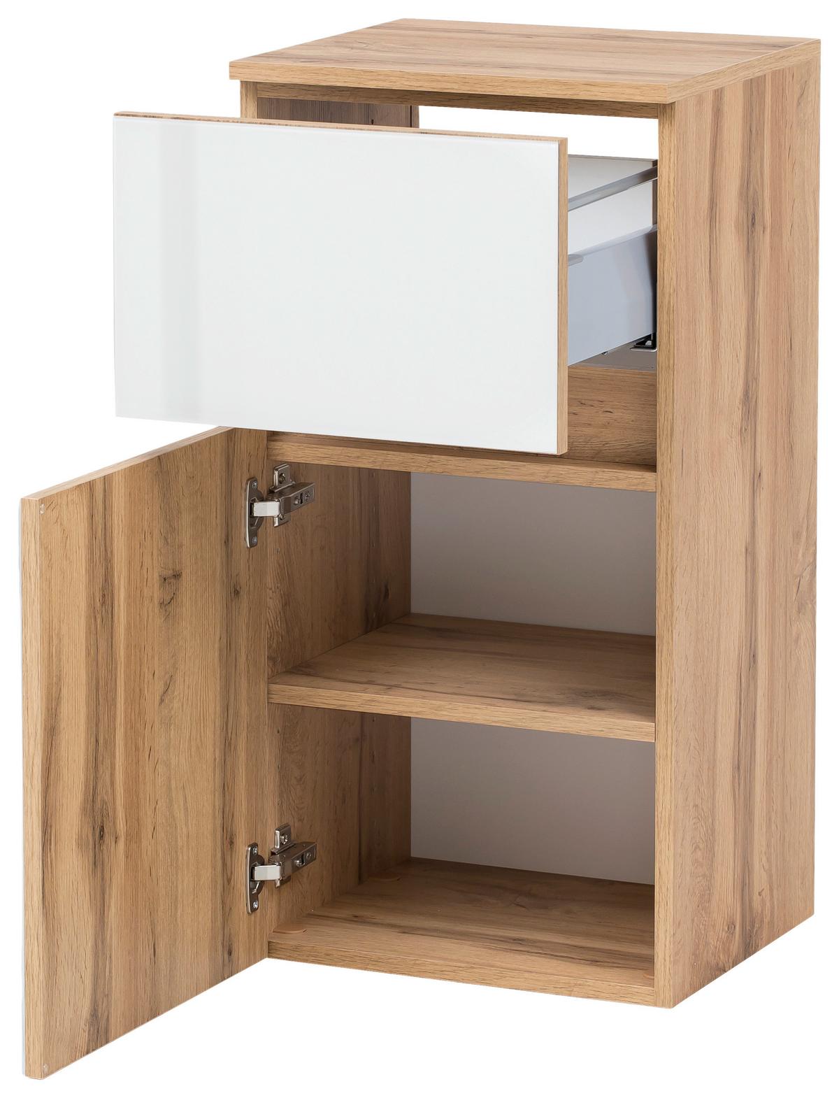 Unterschrank grifflos Helsinki B: 40 cm Weiß/Eiche Dekor - Eichefarben/Silberfarben, KONVENTIONELL, Glas/Holzwerkstoff (40/79/35cm) - Held