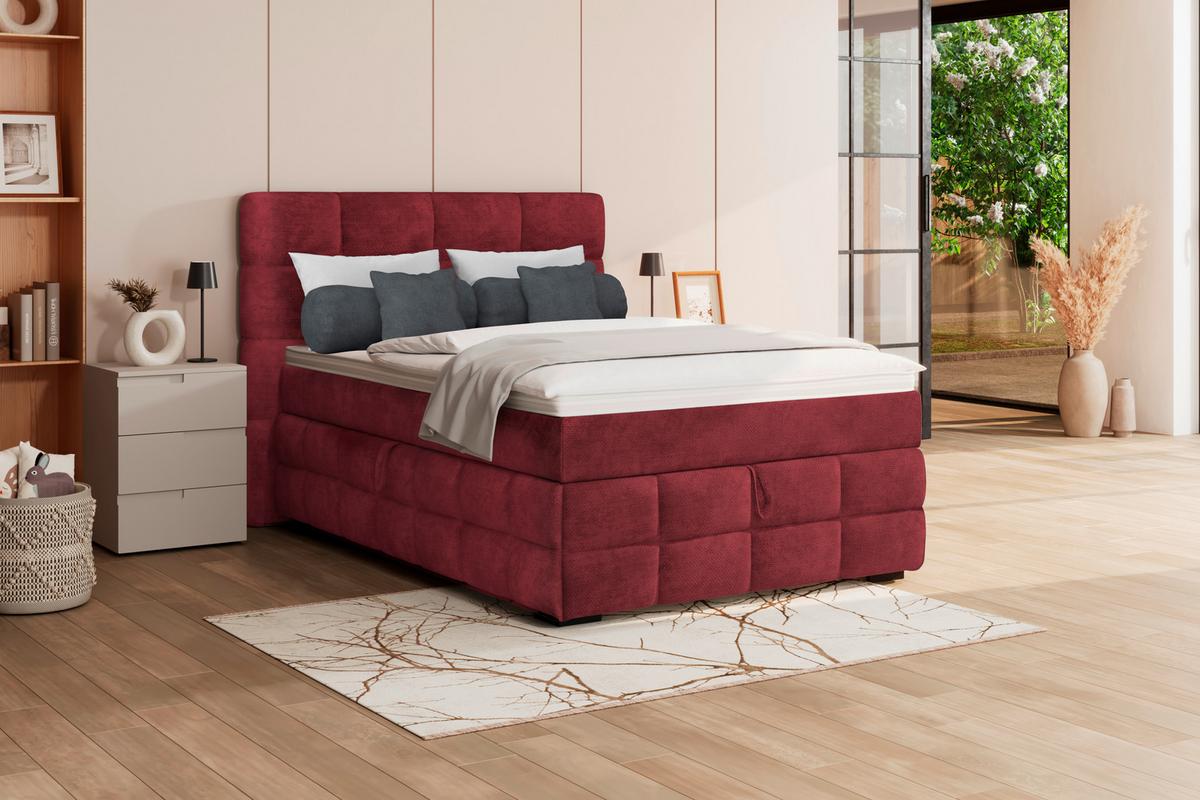 Čalúnená posteľ VEGA 140x200 cm, vinovočervená - čierna/vínovočervená, Trend, drevo/textil (140/200cm)