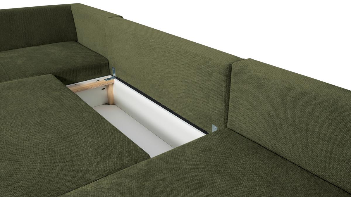 Wohnlandschaft Veronice Olivgrün B: 313 cm - Blau/Schwarz, Trend, Textil (171/313/141cm)