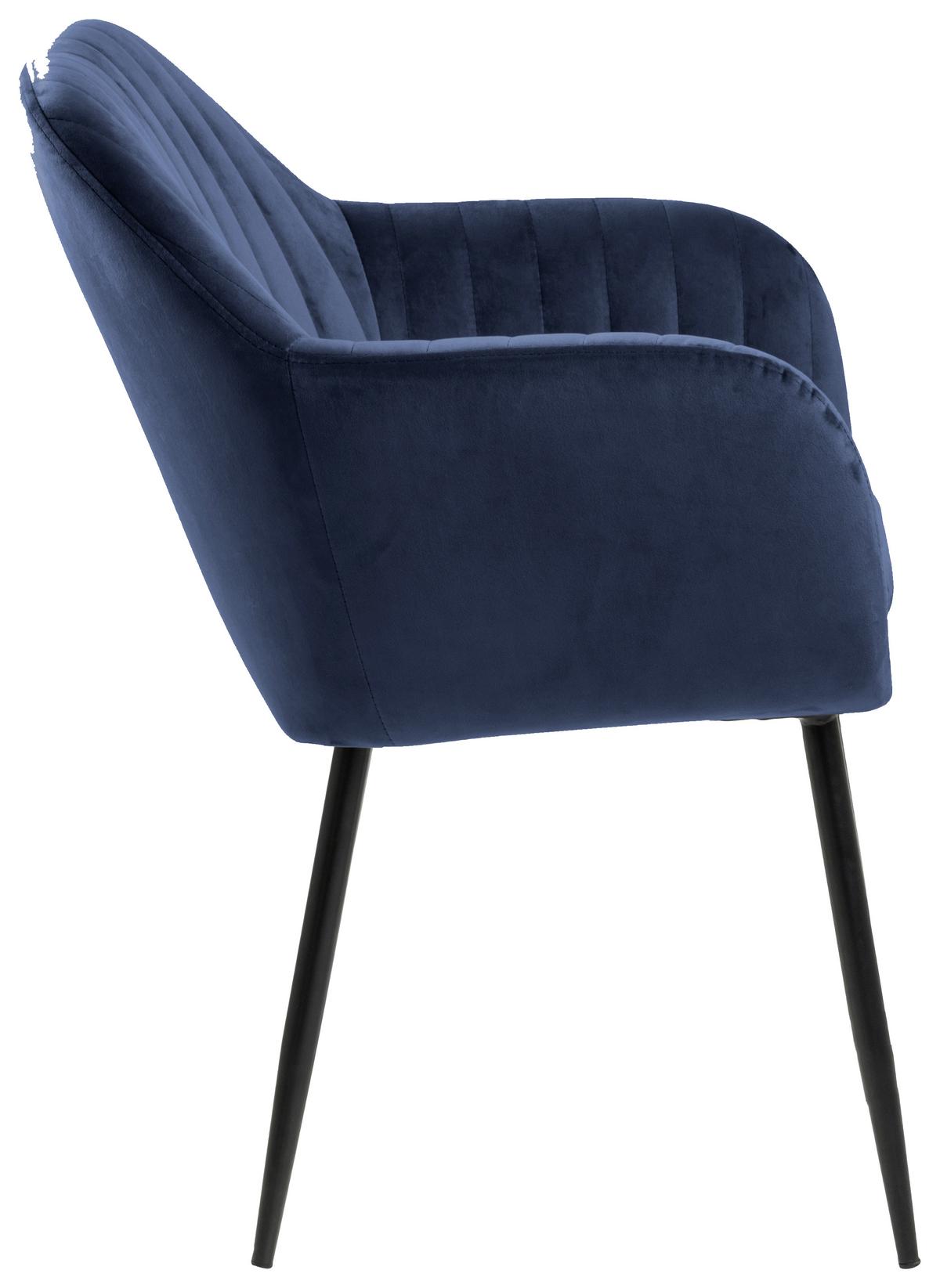 Židle s područkami EMILIA tmavě modrá - černá/tmavě modrá, Trend, kov/textil (57/83/59cm) - Ambia Home