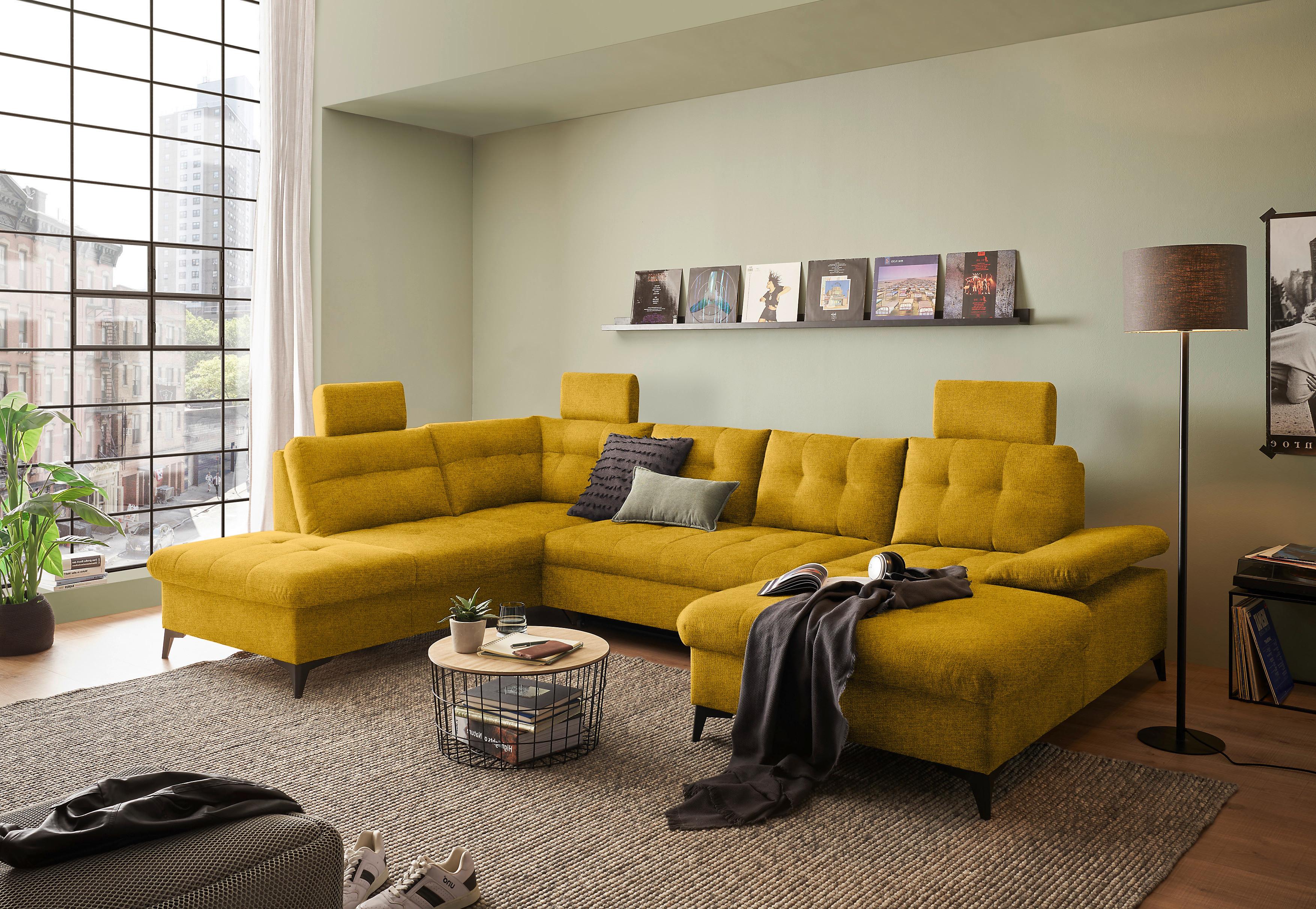 Wohnlandschaft Durban U Gelb U: 218/324/170 cm - Gelb/Schwarz, KONVENTIONELL, Textil (218/324/170cm) - MID.YOU