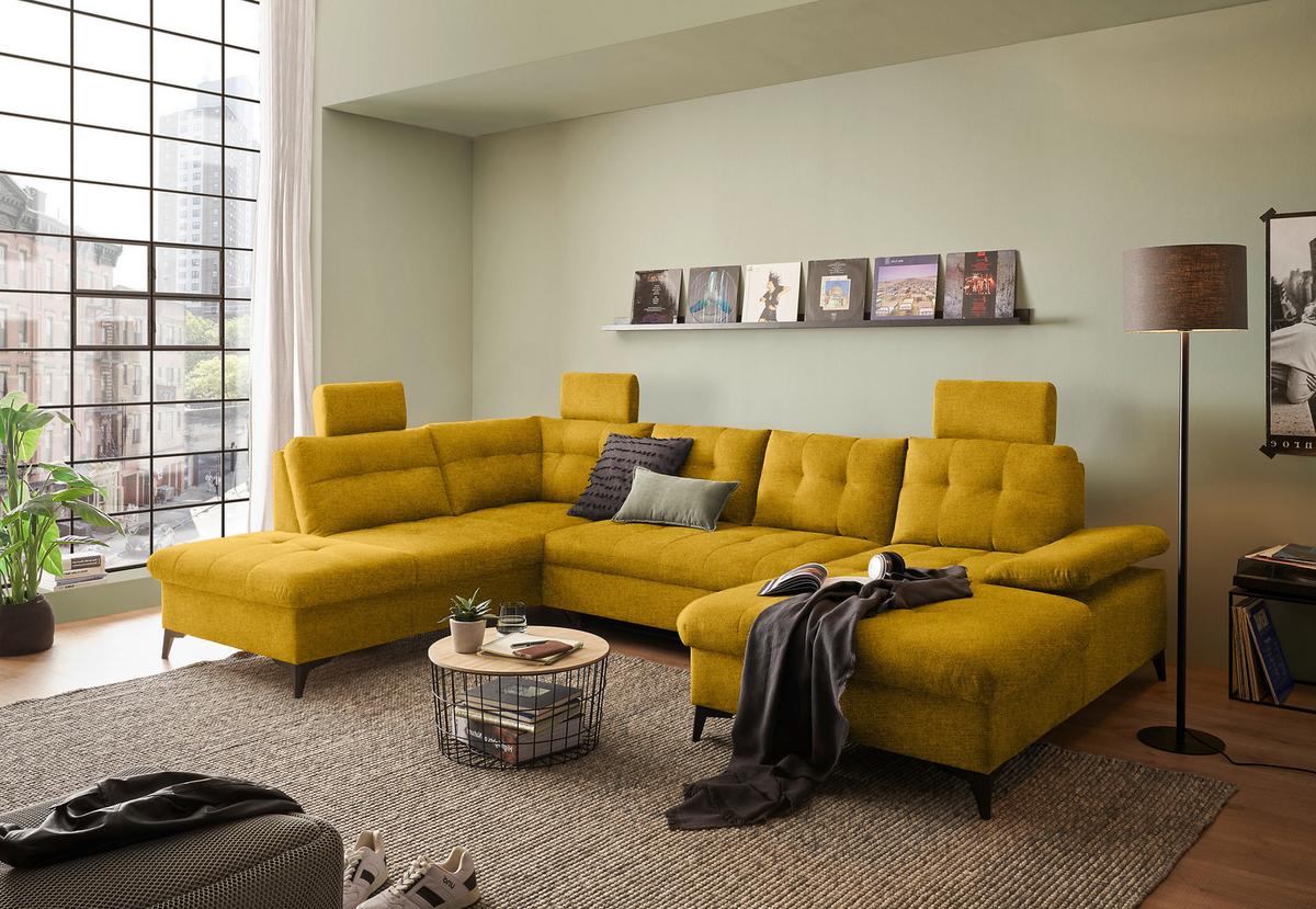 Wohnlandschaft Durban U Gelb U: 218/324/170 Cm - Gelb/Schwarz, KONVENTIONELL, Textil (218/324/170cm) - MID.YOU