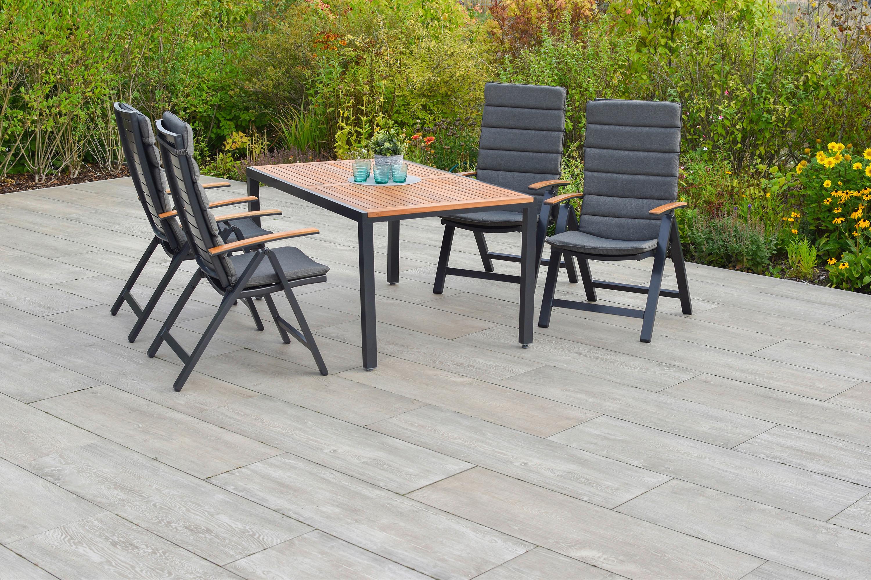 Gartengarnitur 9-Tlg. Astros Aluminium/Akazie mit Kissen - Graphitfarben/Naturfarben, MODERN, Holz/Kunststoff - Gardenson