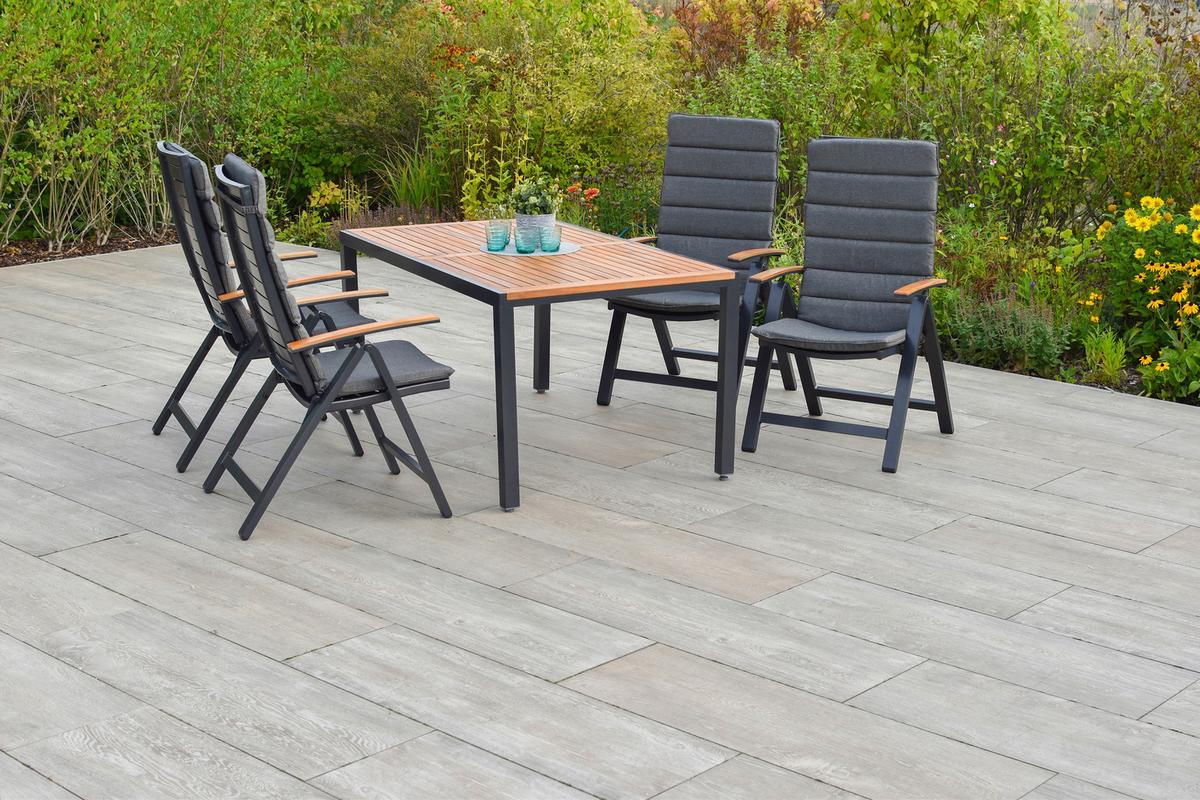 Gartengarnitur 9-Tlg. Astros Aluminium/Akazie mit Kissen - Graphitfarben/Naturfarben, MODERN, Holz/Kunststoff - Gardenson