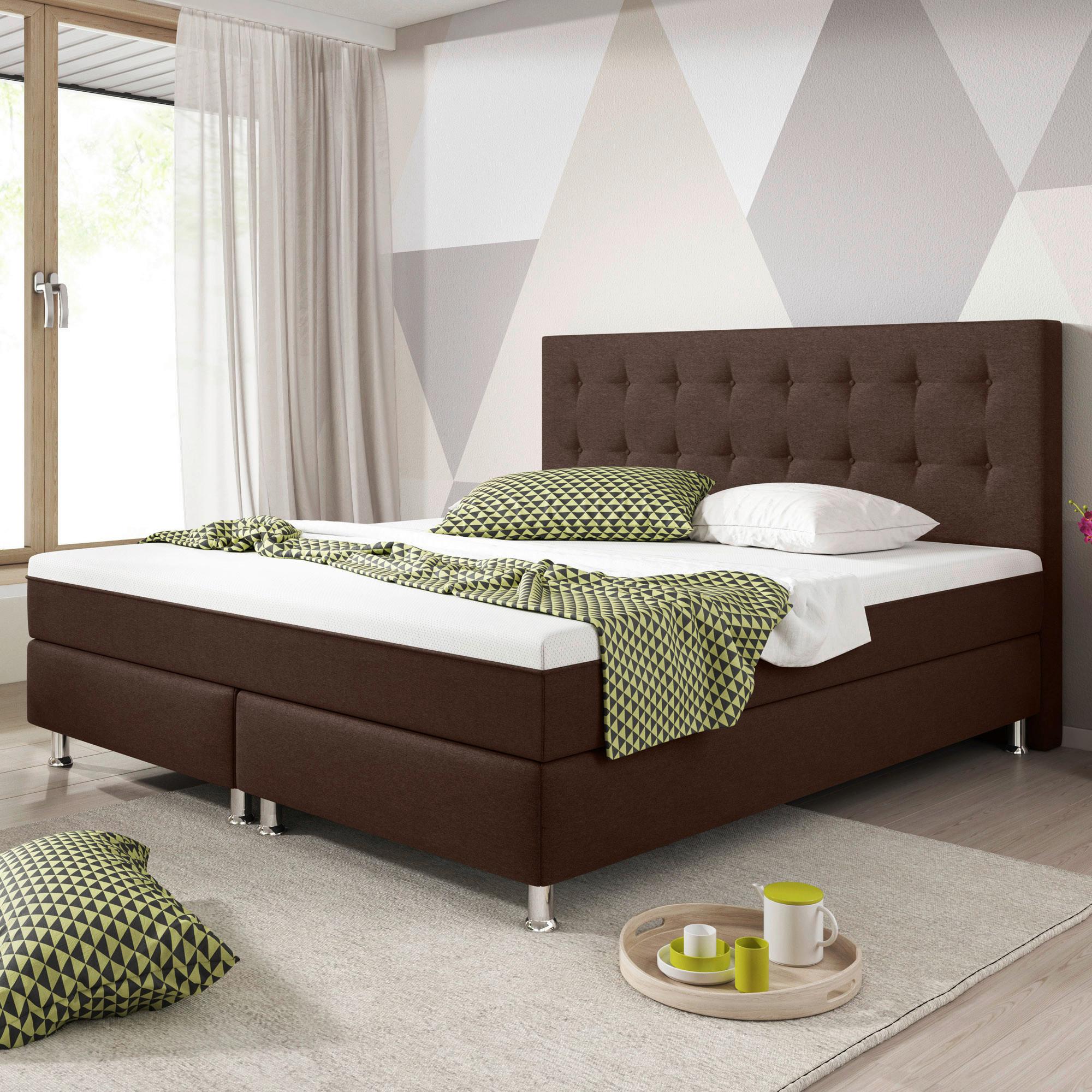Boxspringbett 180x200 cm Köln Plus - Silberfarben/Braun, KONVENTIONELL, Textil (180/115/210cm) - MID.YOU