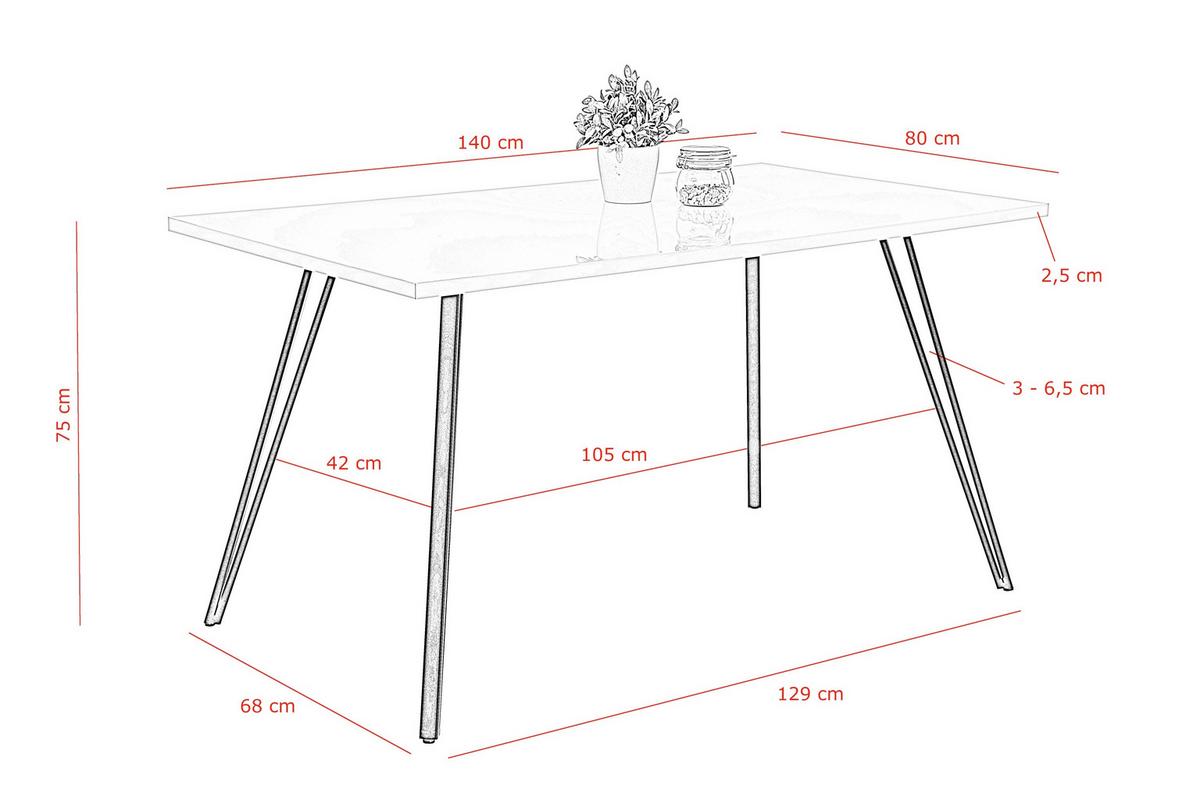 Tischgruppe Jennifer G - Weiß Hochglanz/Schwarz, MODERN, Holzwerkstoff/Textil (140/76/80cm) - MID.YOU