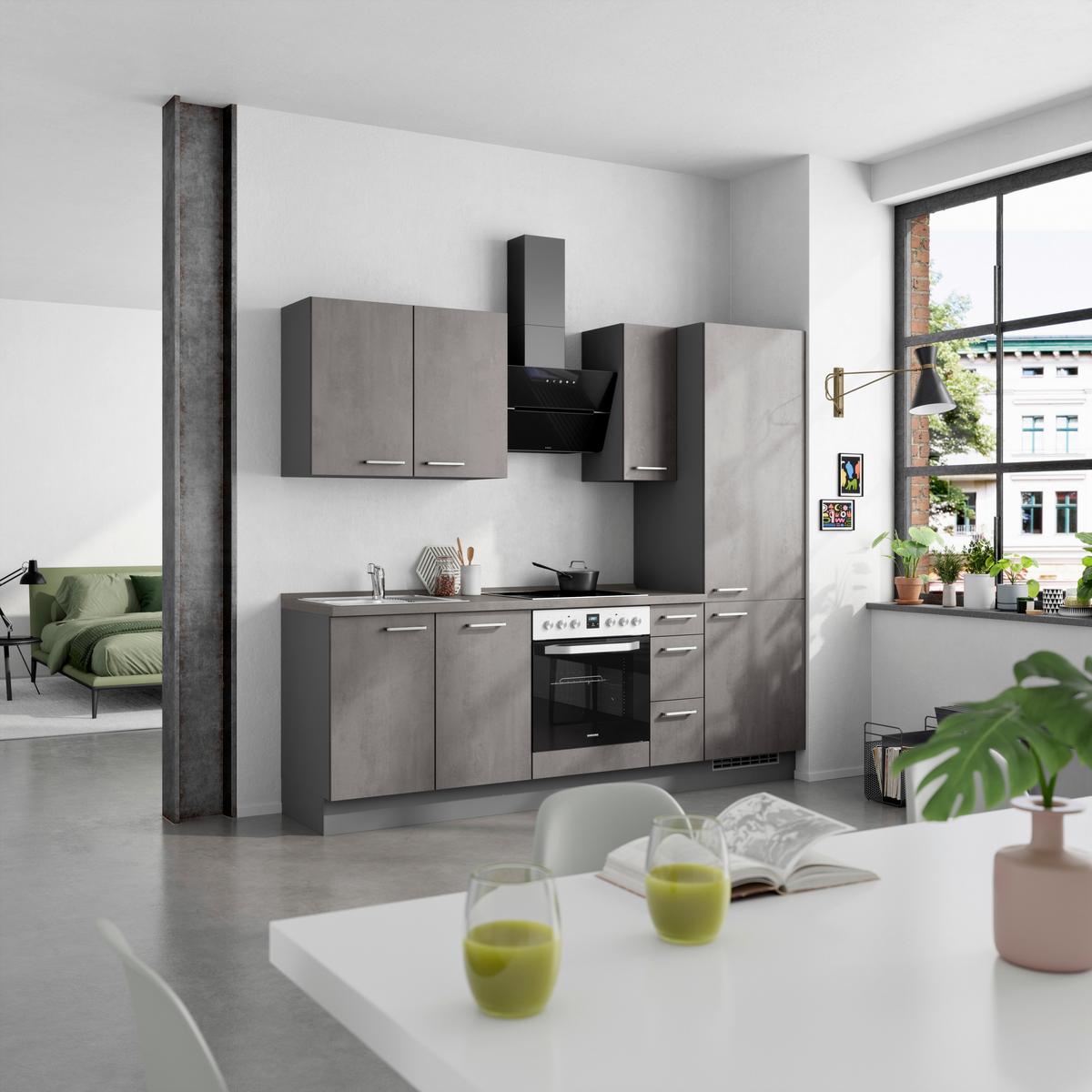 Kuchynská linka 240 cm, bridl.šedý betón/bridl.šedá - farba ušľachtilej ocele/bridlicová, Modern, kov/kompozitné drevo (240cm) - Nobilia