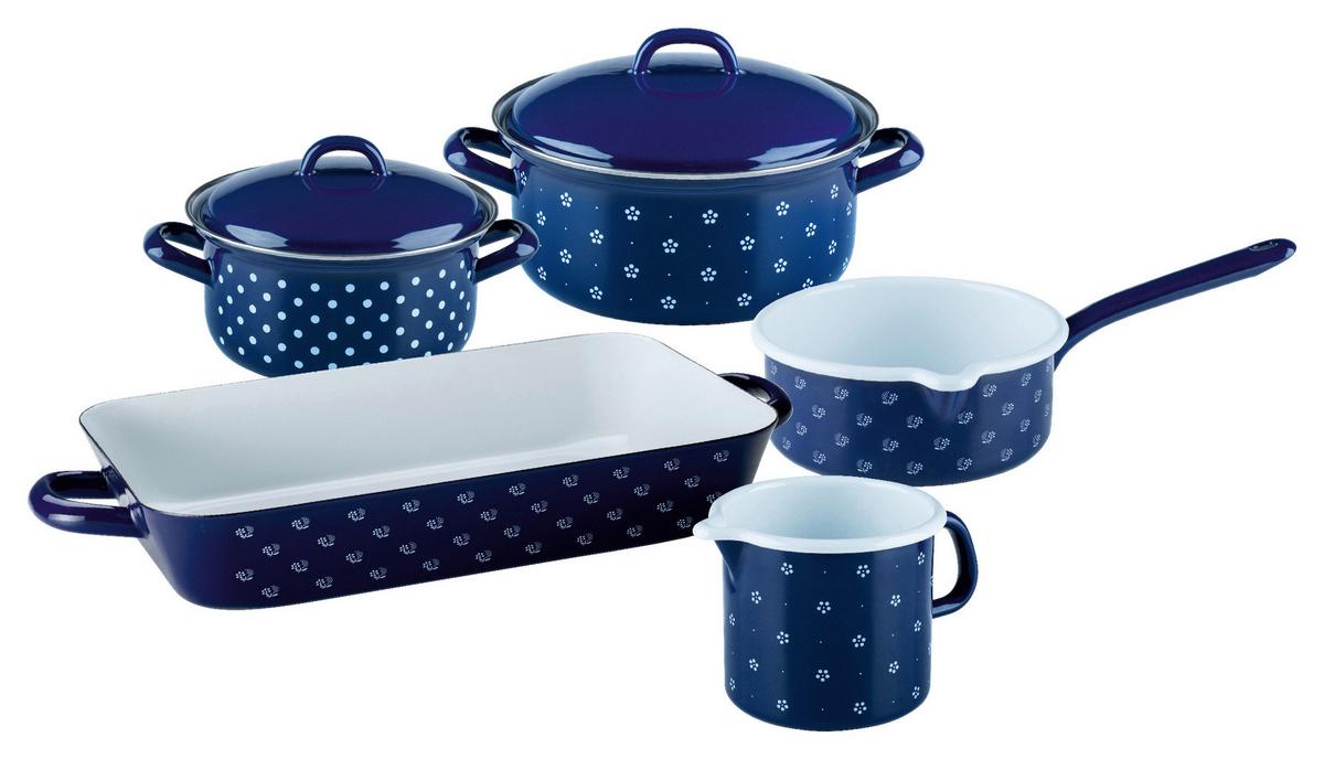 Kochtopfset 7-tlg. Emaill Backofengeeignet - Blau, Basics, Metall (48,5/28,5/24cm) - Riess