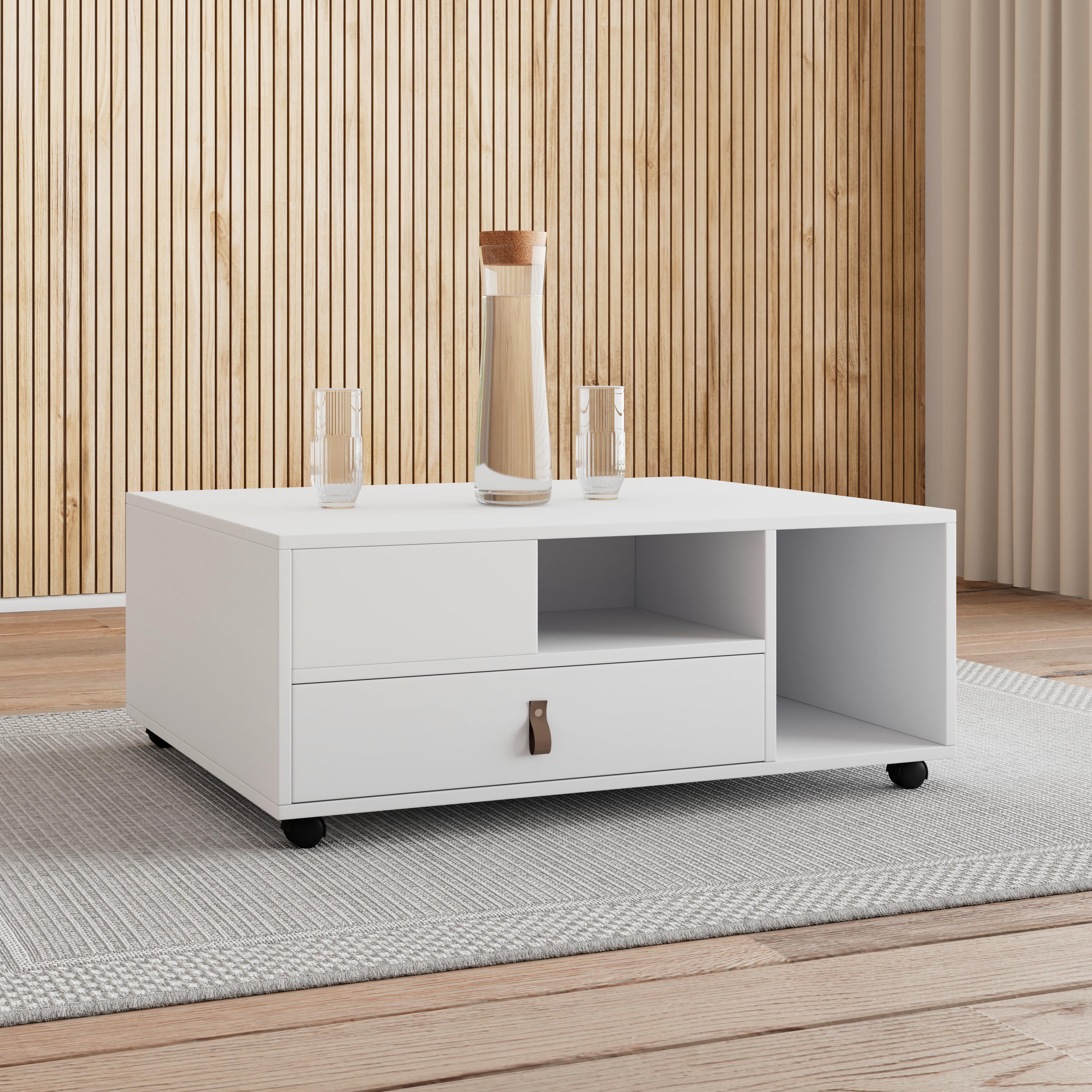 Konferenční stolek MICK - bílá/hnědá, Moderní, kompozitní dřevo/plast (74/88/35cm) - Modern Living
