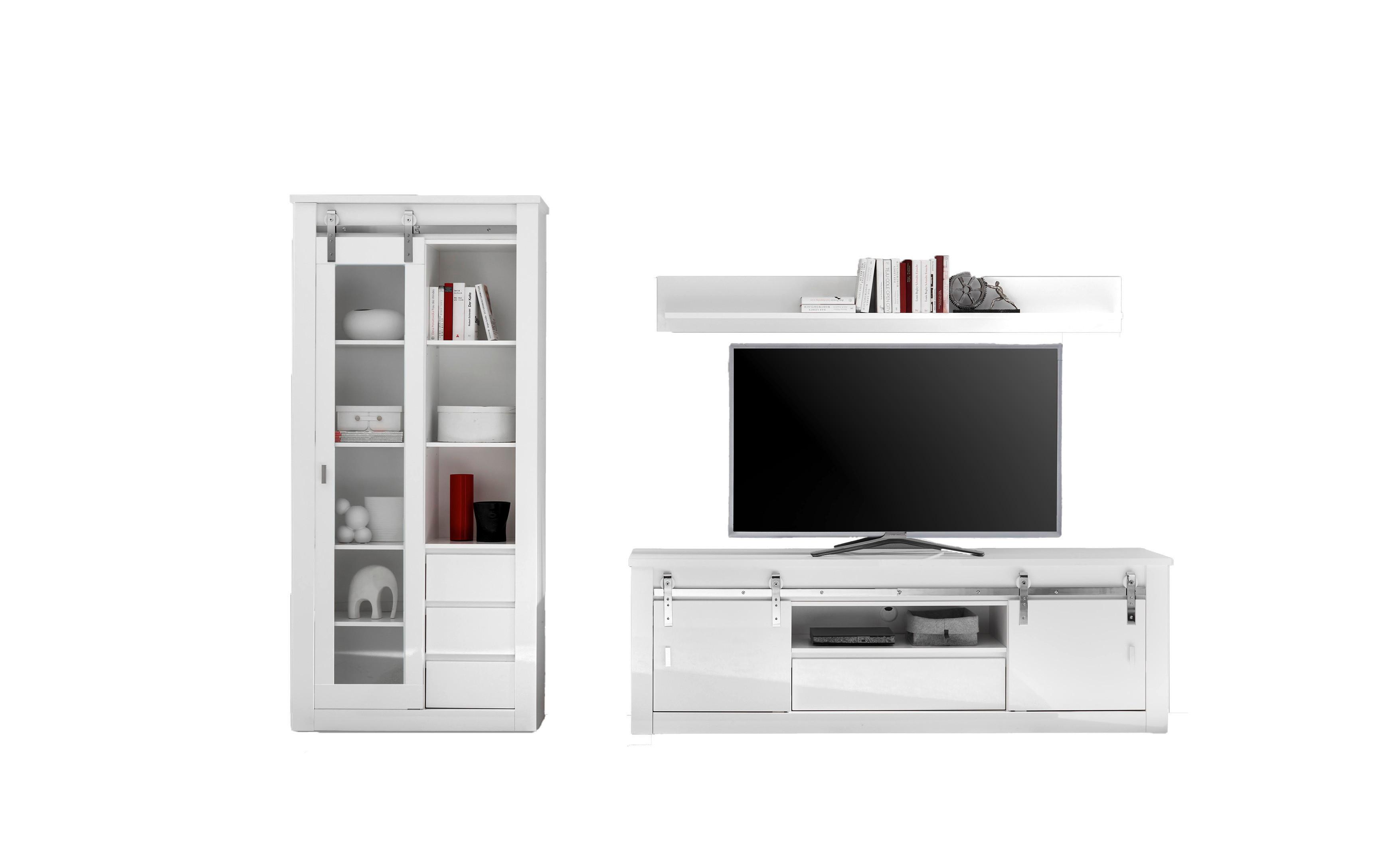 WOHNWAND Daytona Weiß HG B: 309cm - Weiß Hochglanz/Weiß, Design, Holzwerkstoff (309/200/43cm) - Livetastic