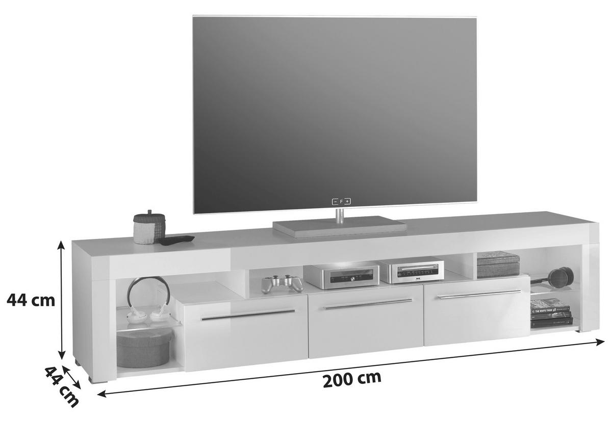 Lowboard B: 200 Cm Weiß - Weiß, Basics, Glas/Holzwerkstoff (200/44/44cm) - MID.YOU