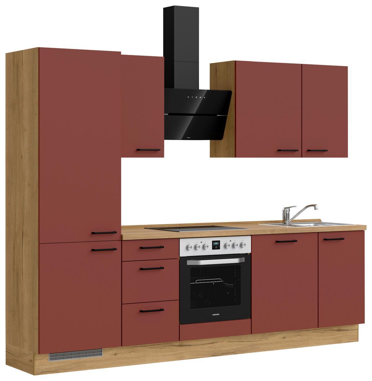 Küchenleerblock Easytouch High-Line, H6 Links - Eichefarben/Rot, MODERN, Holzwerkstoff (270cm) - Nobilia