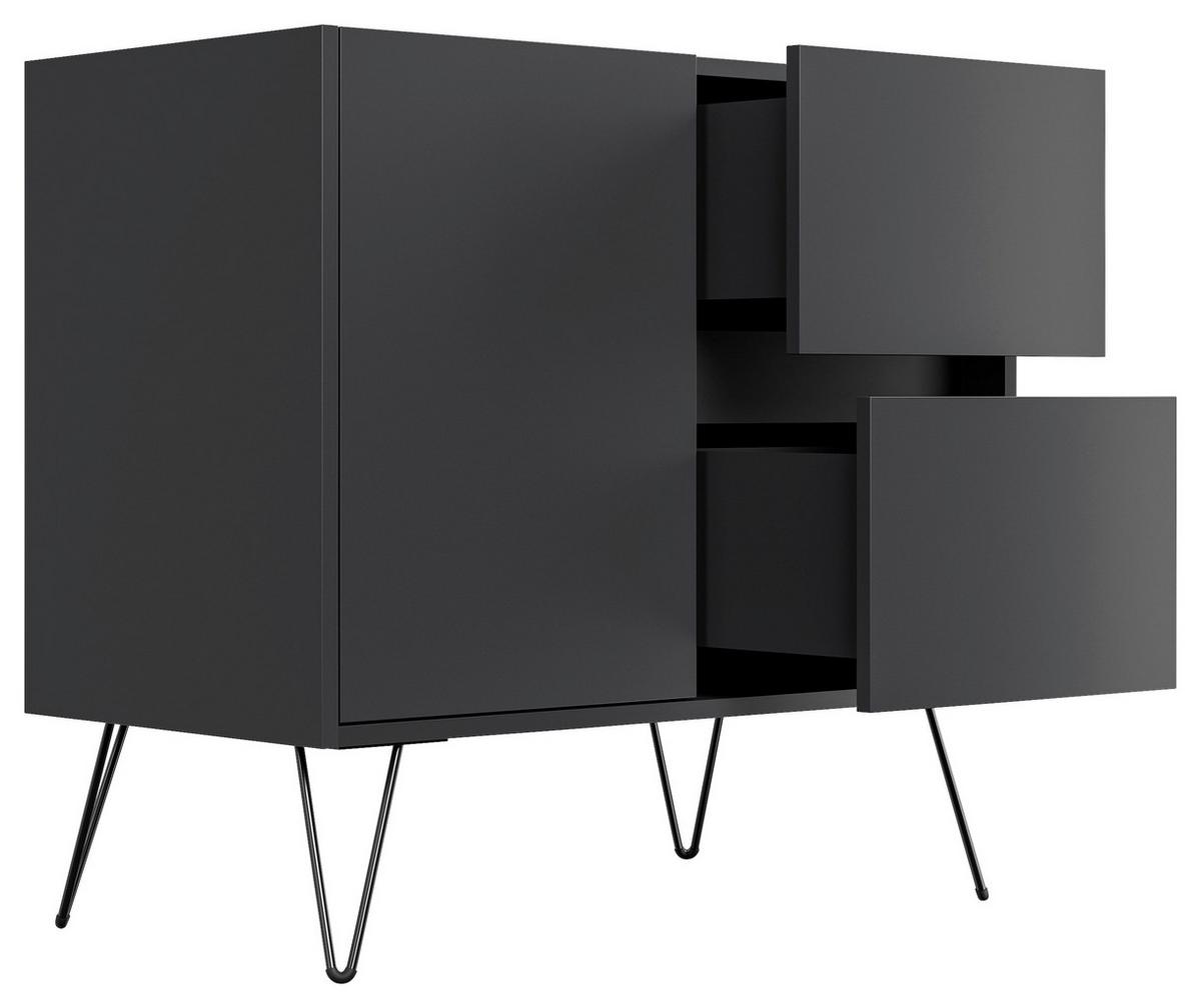 Sideboard Posseik Industrial Graphitfarben B: 79 cm - Graphitfarben/Schwarz, Design, Holzwerkstoff (79/75,8/42cm) - MID.YOU