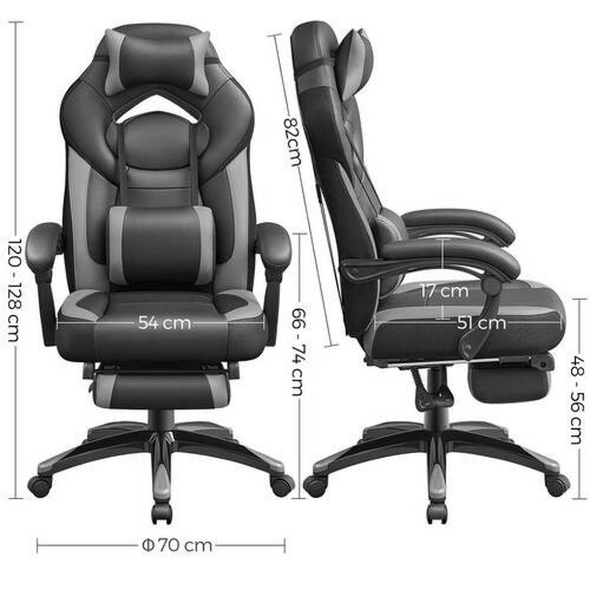 Gaming Stuhl Lenden-, Nacken- Kissen, Lederlook Schwarz - Schwarz/Grau, Basics, Kunststoff/Textil (70/128/64cm) - Boxxx