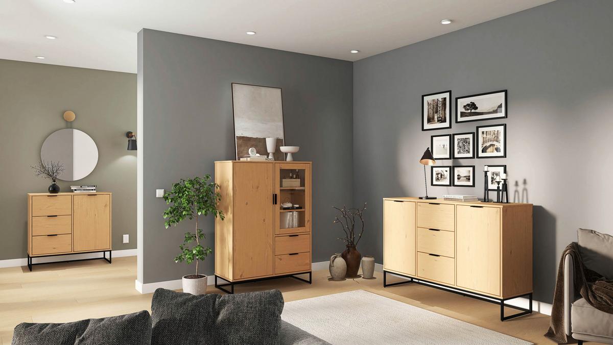 SIDEBOARD VIVO - Eichefarben/Schwarz, Design, Holz (150/80/45cm) - Livetastic