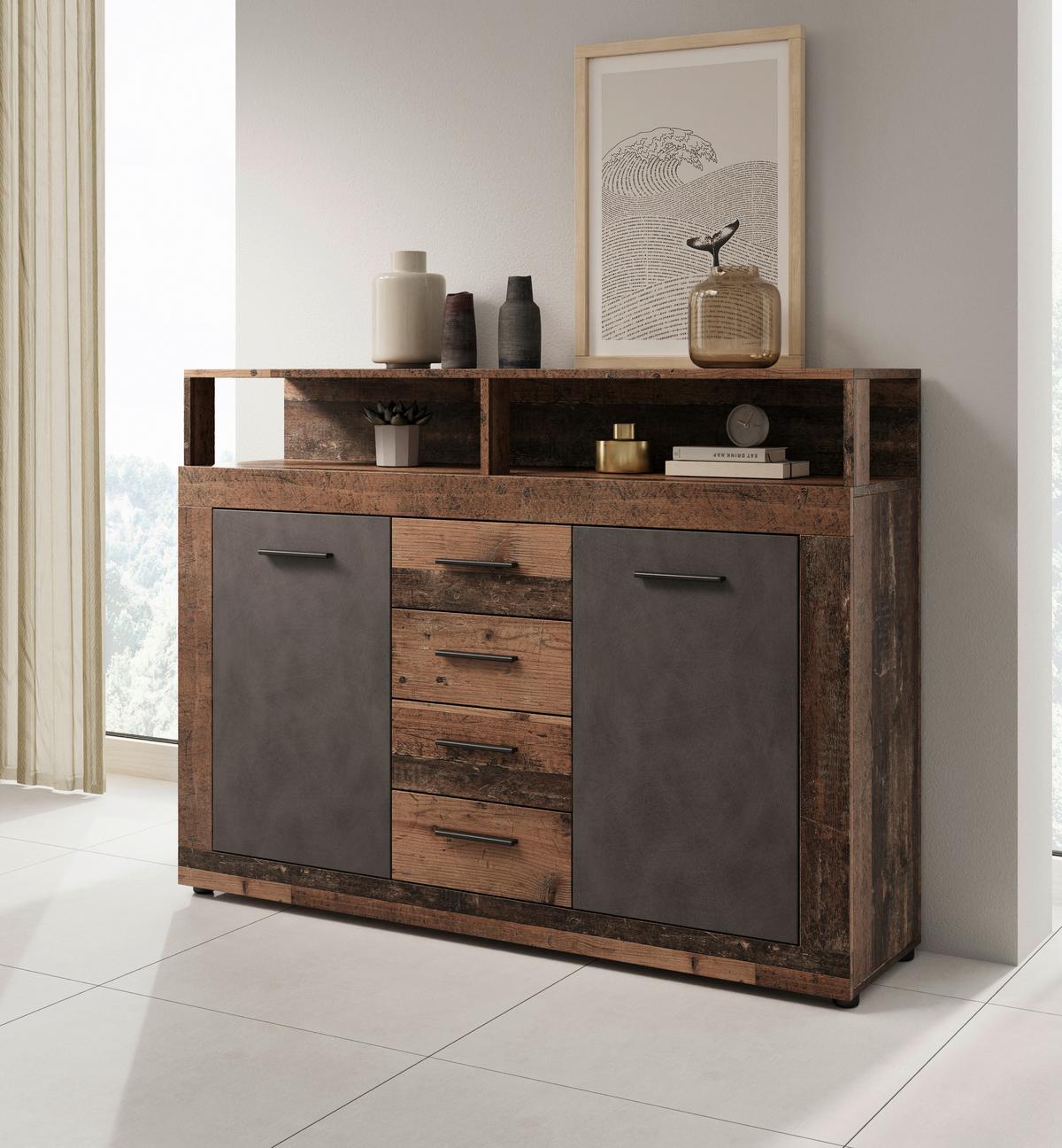 Kommode Lupo Eiche Dekor Anthrazit B: 119 Cm - Alteiche/Anthrazit, Design, Holzwerkstoff (119/96/32cm) - MID.YOU