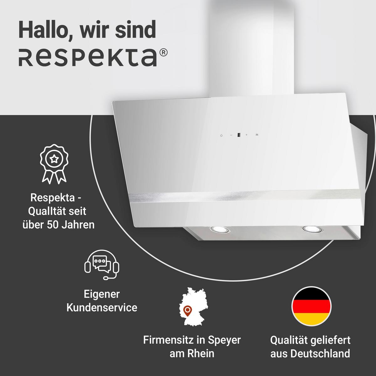 Kopffreihaube Respekta Hera Metall/Glas Weiß B: 79,5cm Led - Weiß, Trend, Glas/Metall (79,5/74,2-109,2/38,5cm) - Respekta