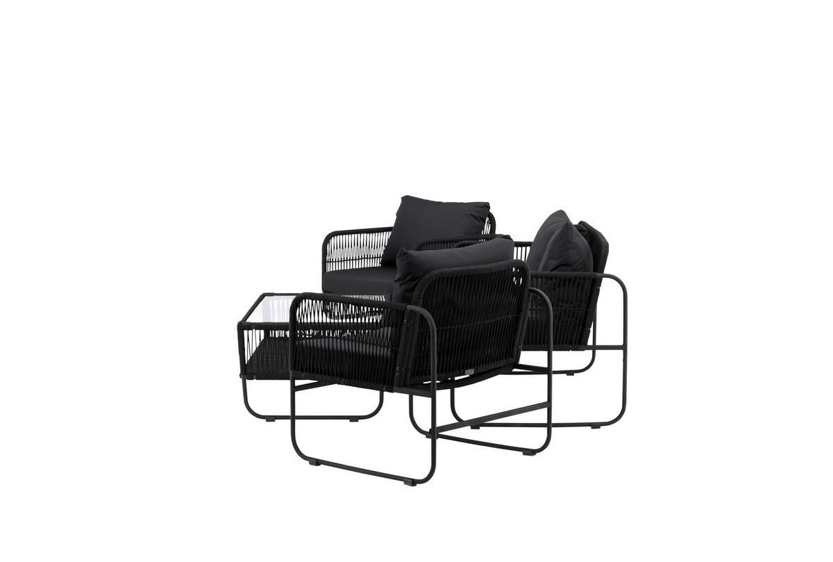 Loungegarnitur Utah - Schwarz, KONVENTIONELL, Textil/Metall - Gardenson
