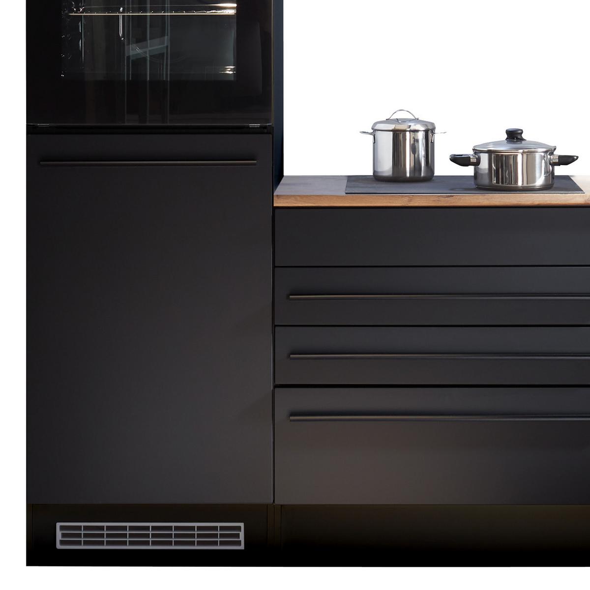 Küchenzeile Jazz mit Geräte B: 260 cm Schwarz/Eiche Dekor - Eichefarben/Schwarz, LIFESTYLE, Holzwerkstoff (260cm) - MID.YOU