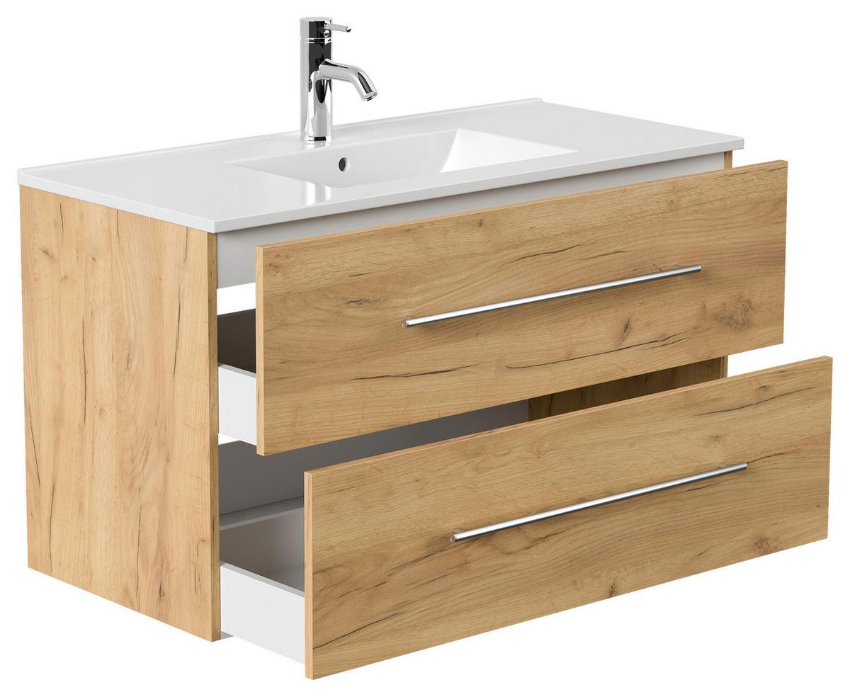 WASCHTISCHKOMBI Homeline, Weiß HG B: 101cm - Eichefarben/Weiß, Basics, Keramik/Holzwerkstoff (101cm) - MID.YOU