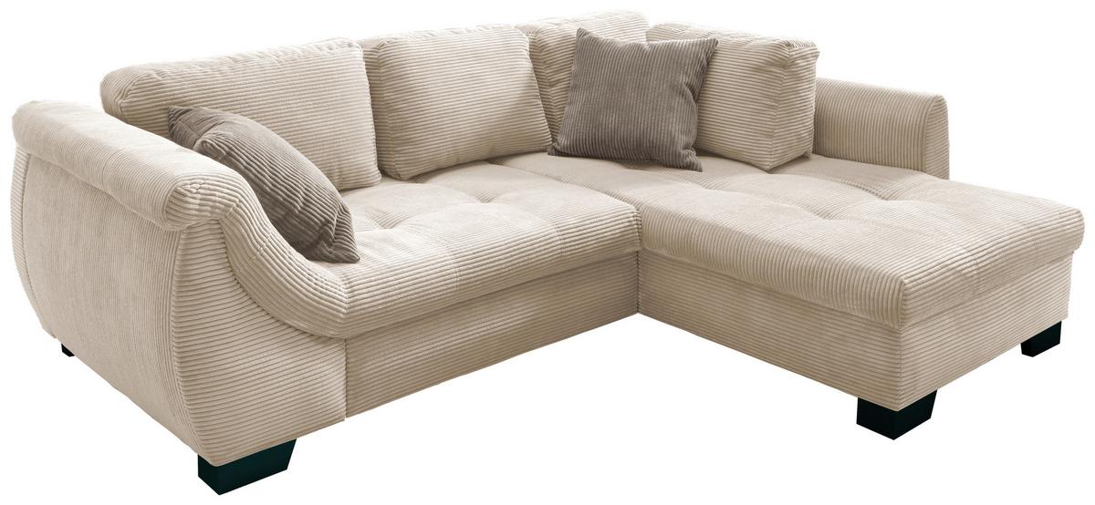 Ecksofa mit Schlaffunktion Flora Beige Cord - Graubraun/Beige, Design, Textil (250/190cm) - MID.YOU