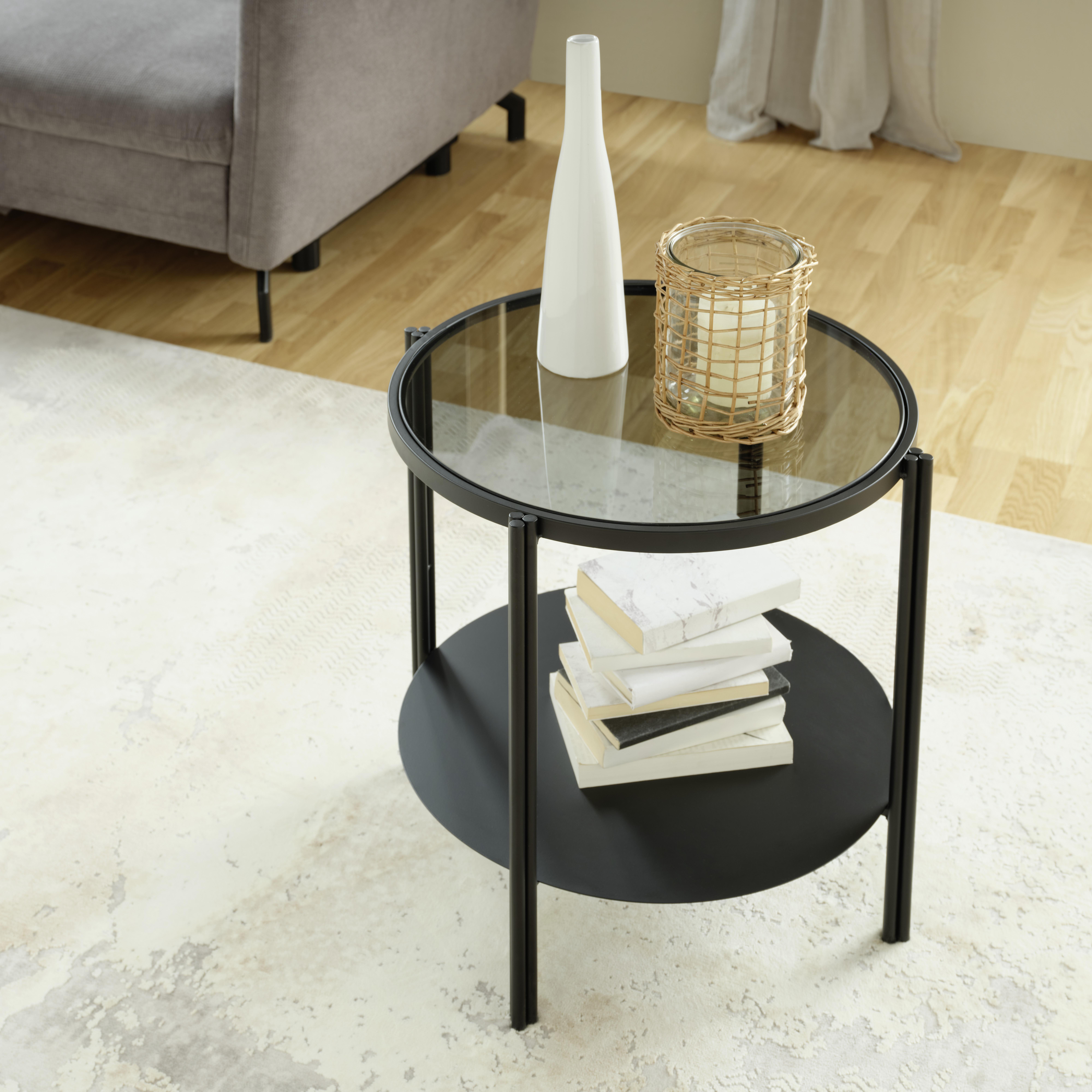 Odkládací Stolek Finn -Trend- - šedá/černá, Moderní, kov/sklo (50/50/51cm) - Premium Living