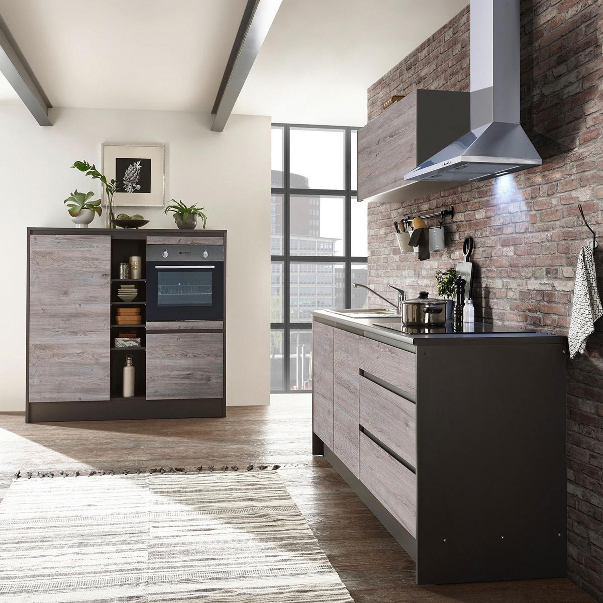 Zweizeilig Küche Less 210 + 150 cm Anthrazit/Eiche - Eichefarben/Anthrazit, MODERN, Holzwerkstoff (210+150cm) - MID.YOU