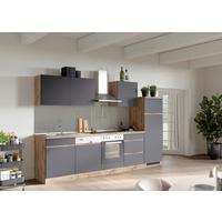 Küchenzeile Turin mit Geräten B: 300cm Grau/Wotaneiche Dekor - Eiche Wotan/Grau, Design, Holzwerkstoff (300cm) - Held