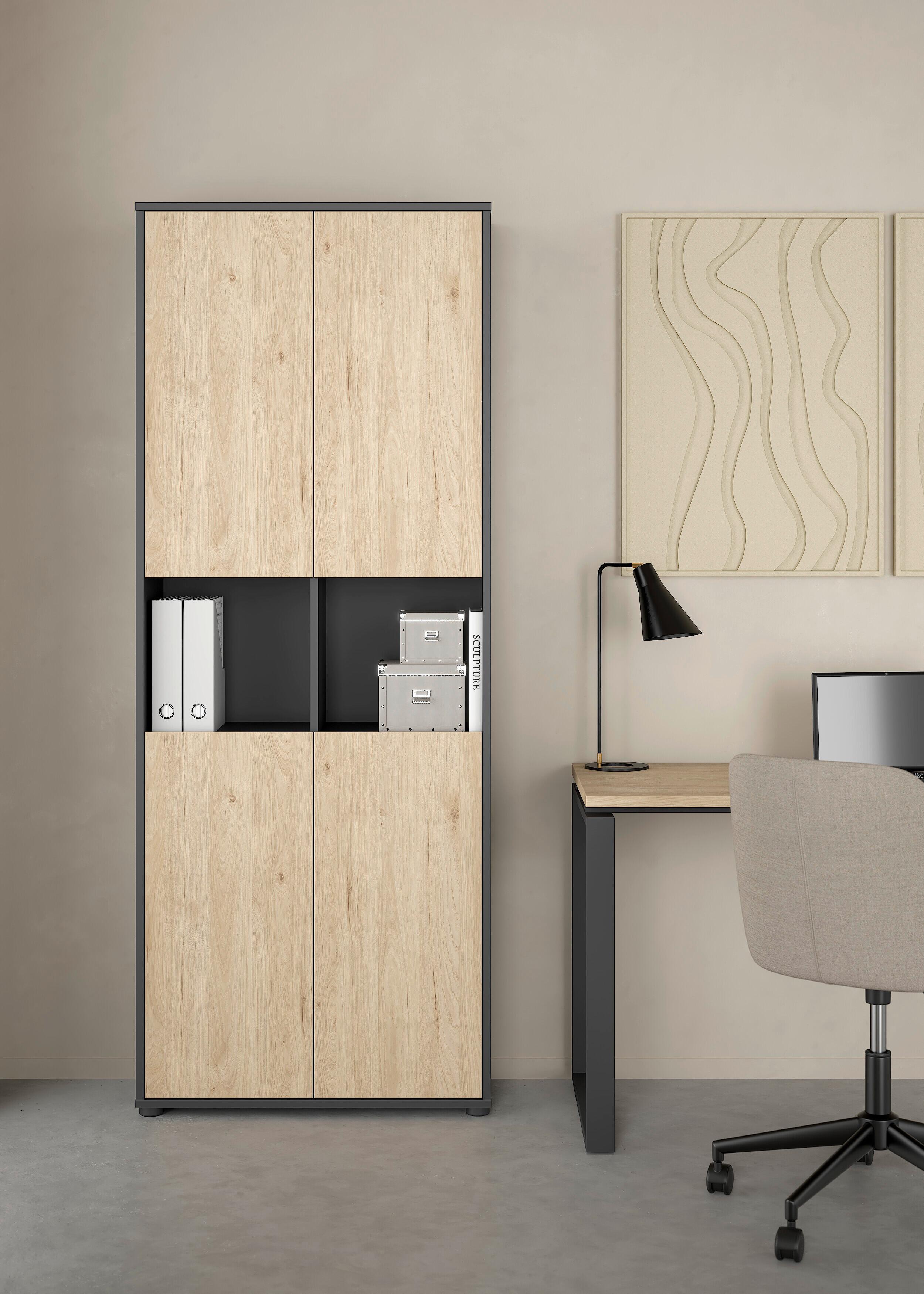 Aktenschrank Sign Grau/Eichefarben, B: 79,6 cm - Eichefarben/Grau, MODERN, Holzwerkstoff (79,6/207,7/34,3cm) - MID.YOU