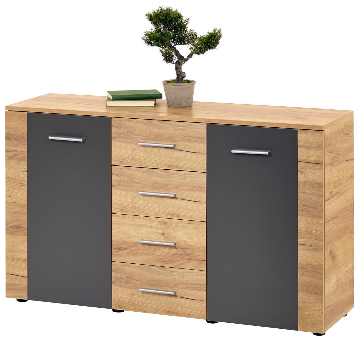 Komód Uno 140/80 Cm - tölgyfa színű/szürke, Modern, faalapú anyag (140/80/40cm)