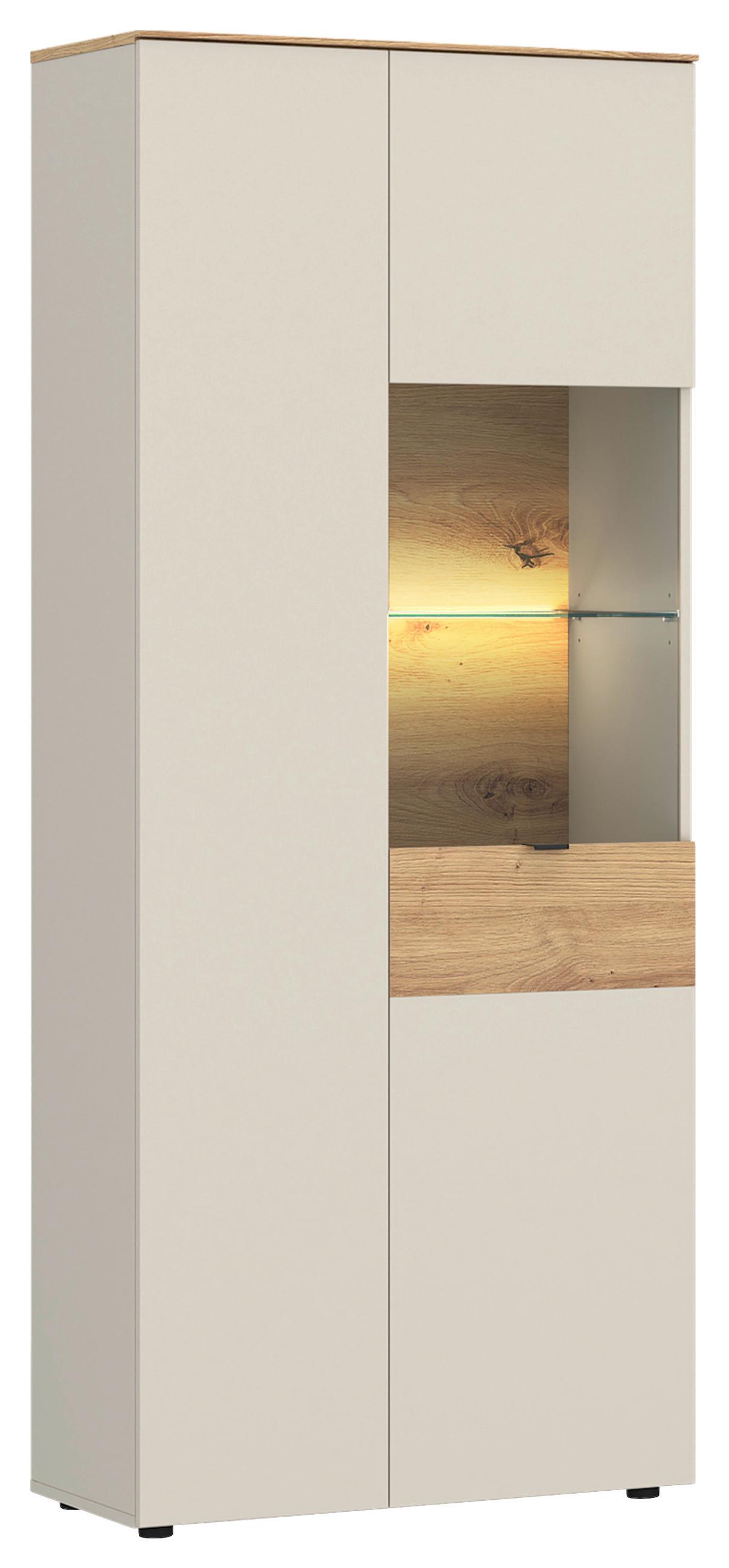 Vitrine Viona Kaschmir/Eichefarben B: 80cm - Kaschmir/Schwarz, Basics, Glas/Holzwerkstoff (80/195/40cm)