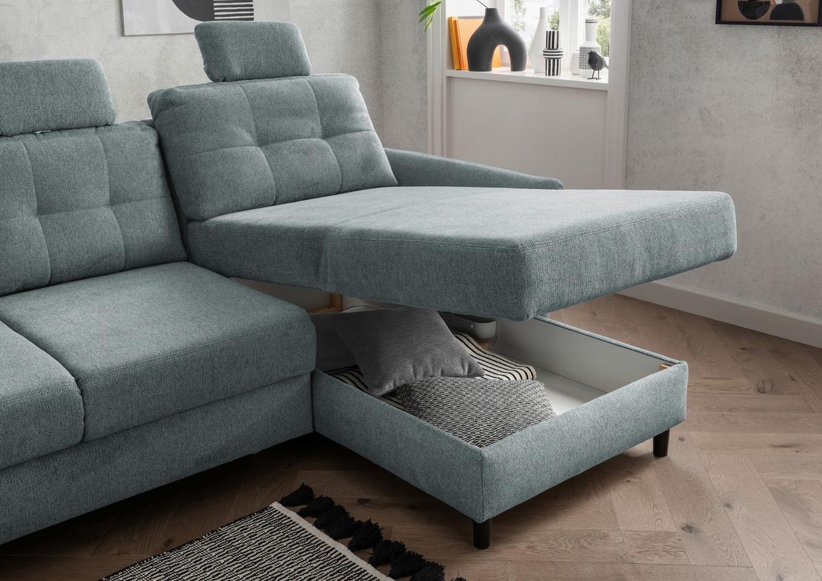 Ecksofa Brizzini Mintgrau S: 250-280/176 Cm - Mintgrau/Blau, MODERN, Holz/Textil (250-280/176cm) - Livetastic