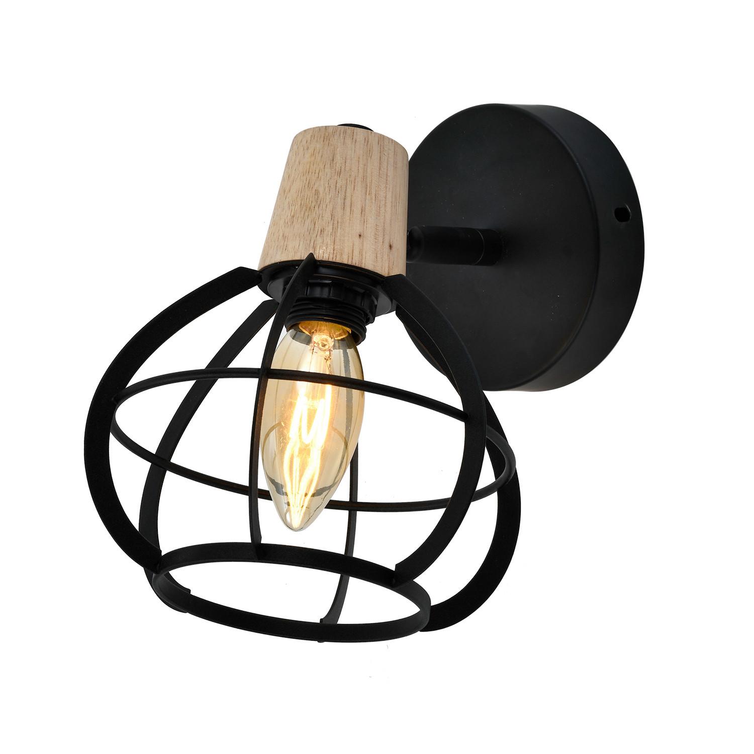 Wandleuchte Schwarz Akaziefarben D: 22 cm - Schwarz/Akaziefarben, Design, Holz/Metall (22/22cm)