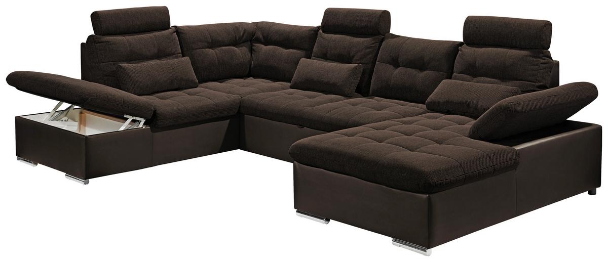 Wohnlandschaft Jakarta U Dunkelbraun - Dunkelbraun/Silberfarben, MODERN, Holzwerkstoff/Textil (218/324/170cm) - MID.YOU