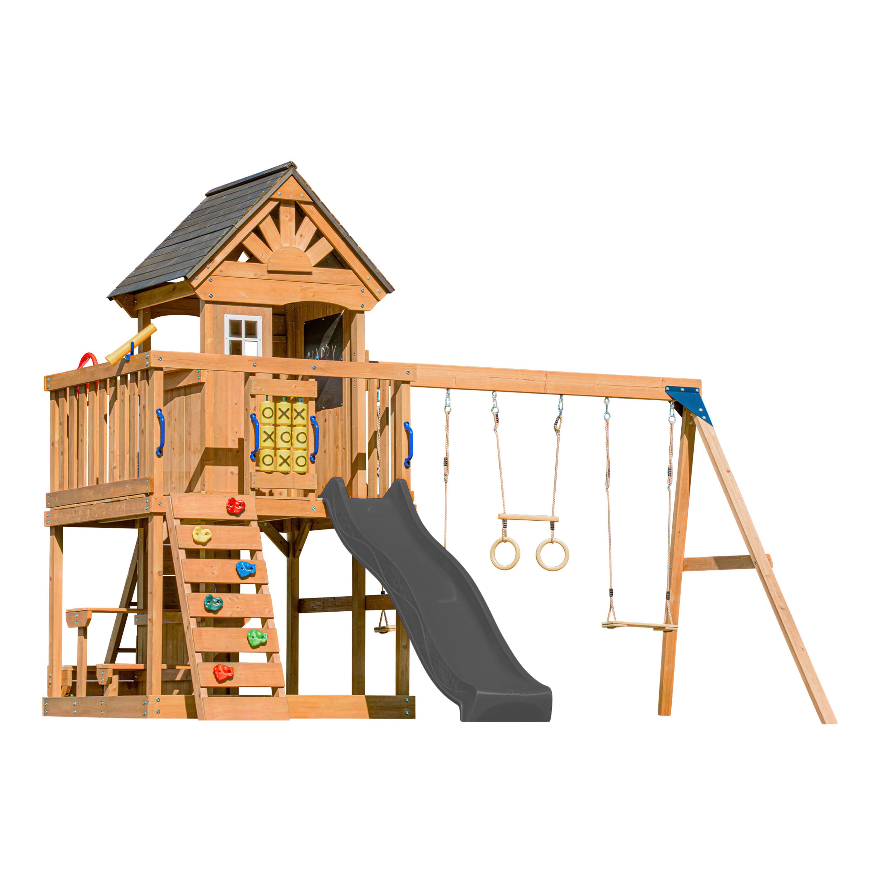 SPIELTURM MIT RUTSCHE GRAU - Anthrazit/Braun, Basics, Holz/Kunststoff (435/410/305cm) - Ambia Garden
