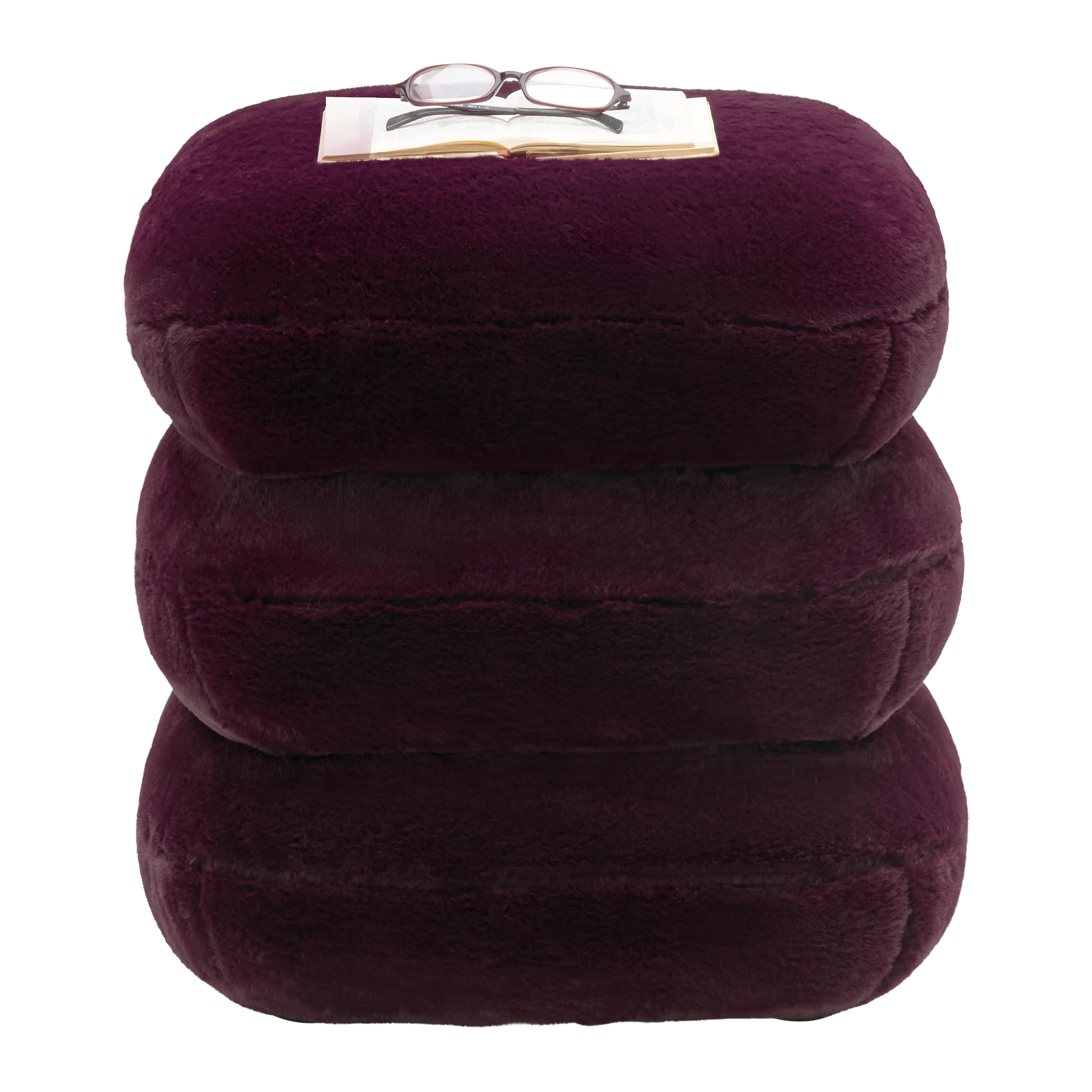 Dizajnová taburetka VICKY, bordová umelá kožušina - bordová, Modern, kov/drevo (54/54/44cm) - Premium Living