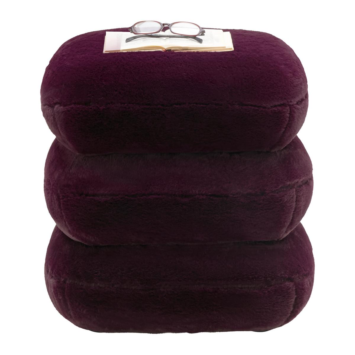 Dizajnová taburetka VICKY, bordová umelá kožušina - bordová, Modern, kov/drevo (54/54/44cm) - Premium Living
