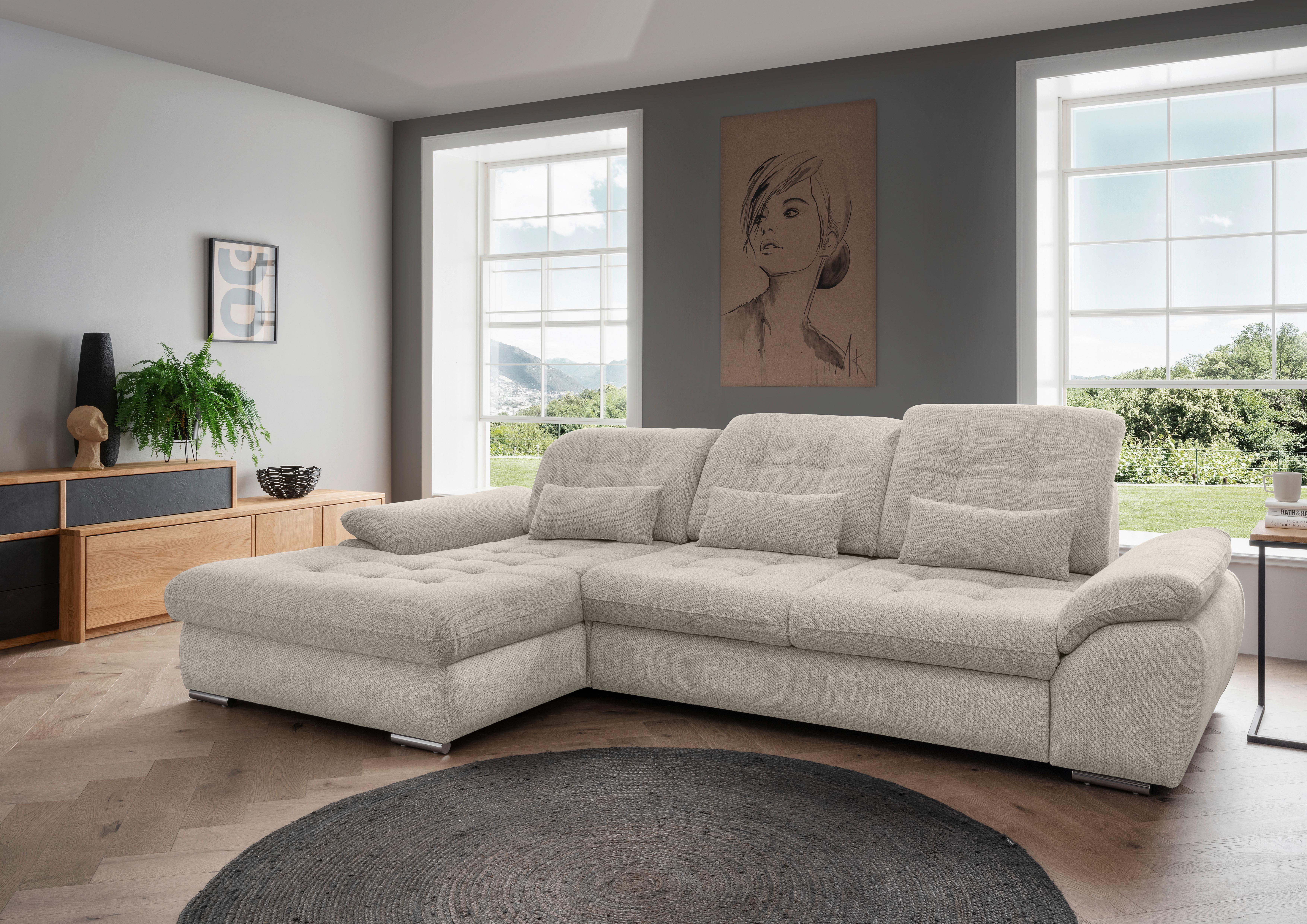 Ecksofa Rigatti, Beige S: 184x314 cm - Chromfarben/Beige, MODERN, Textil (184/314cm) - Livetastic