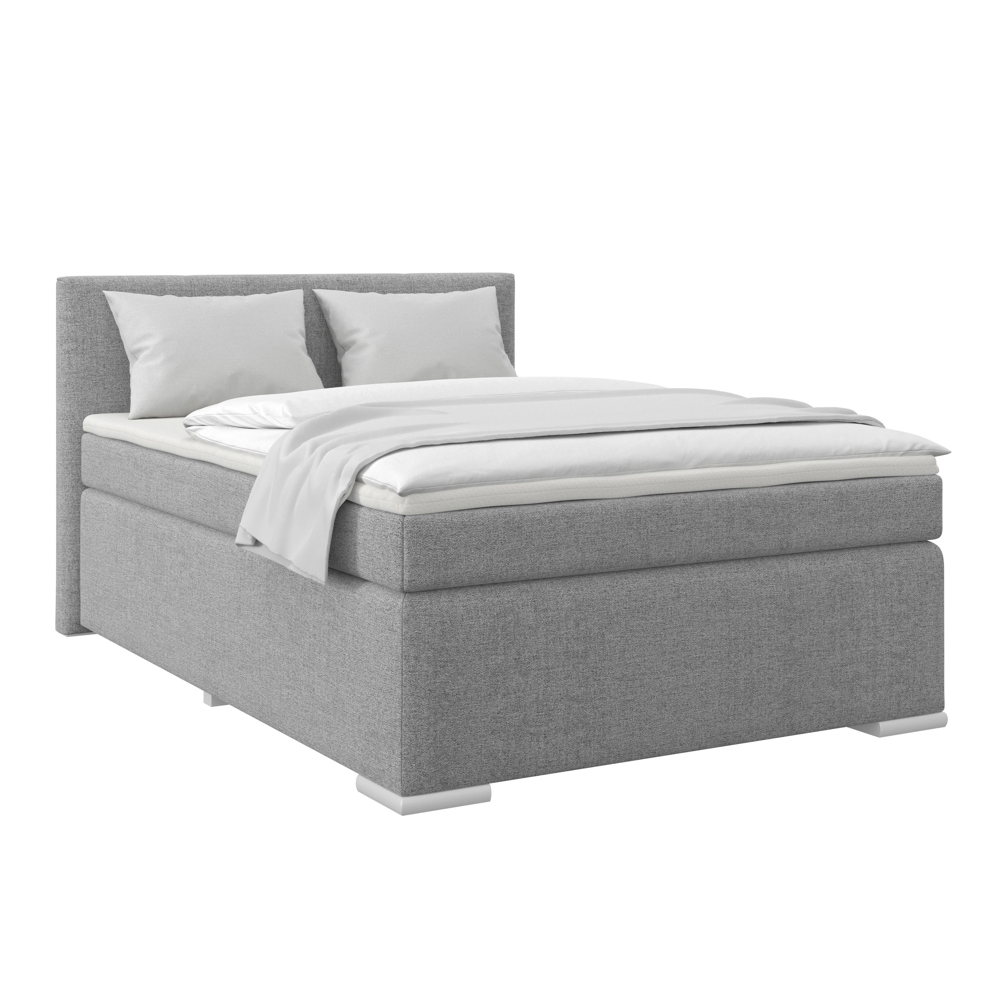 Boxspringbett Mira Webstoff Grau, Lf: 120x200cm