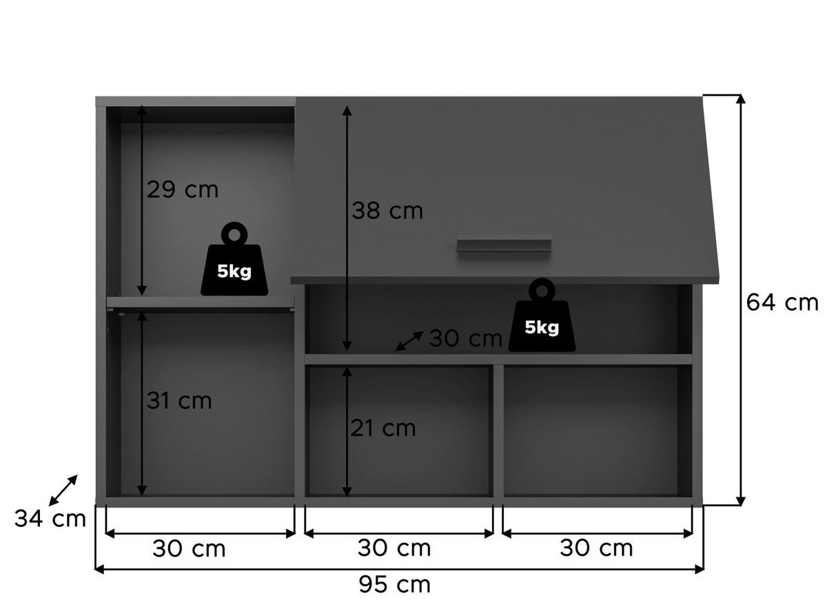 Hängeschrank Free Anthrazit B: 95 cm - Anthrazit, Basics, Holzwerkstoff (95/64/34cm) - MID.YOU