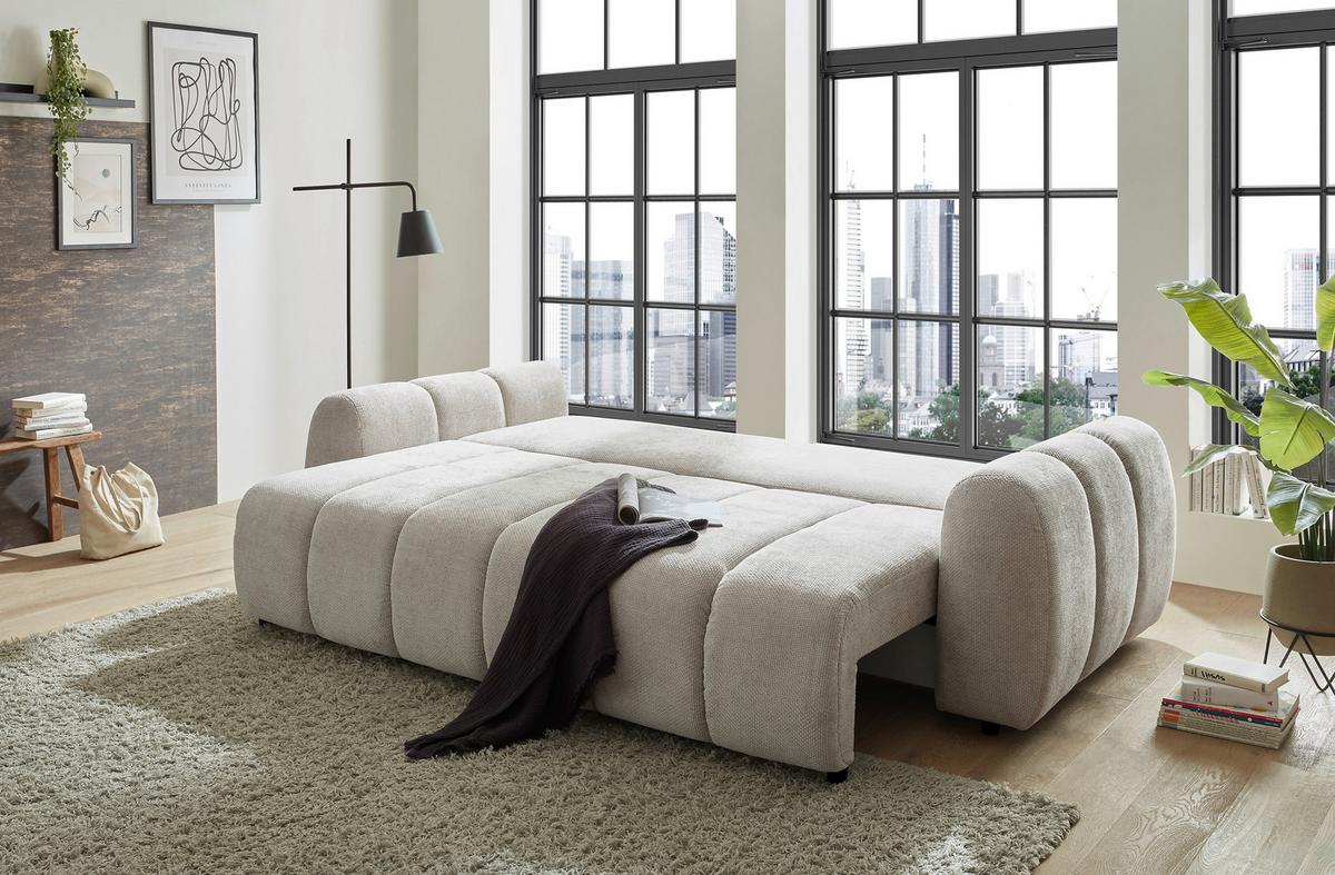 Schlafsofa Bubble Beige, B: 256cm - Beige/Schwarz, Design, Textil (256/76/112cm) - MID.YOU
