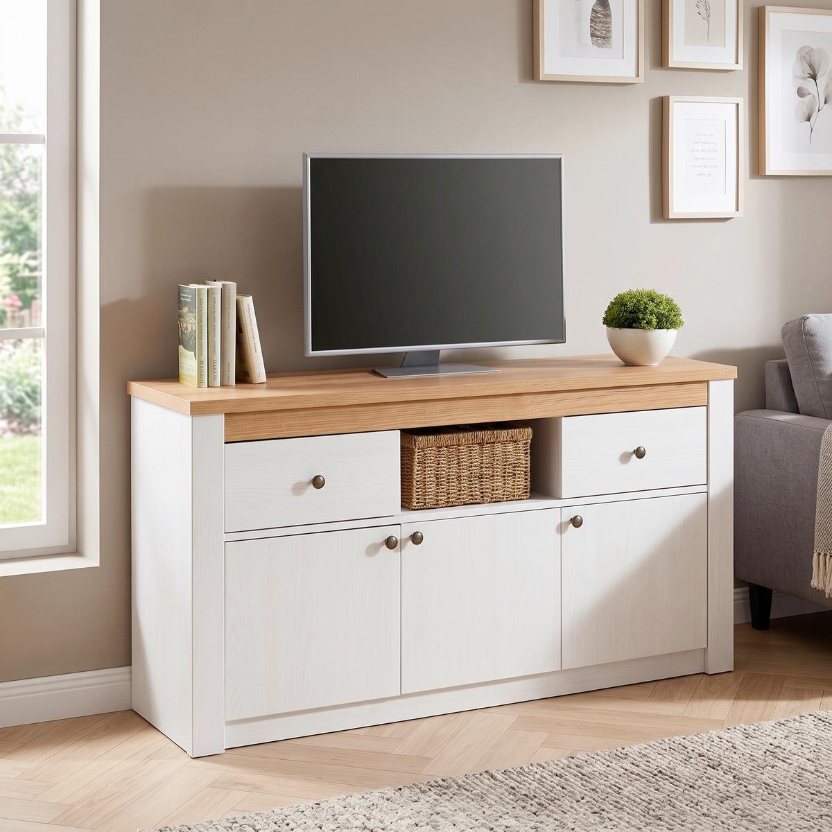 Kommode Rovigio Weiß, Lärche Dekor B: 137 cm - Lärchefarben/Weiß, KONVENTIONELL, Holzwerkstoff (137/72/42cm) - Landscape