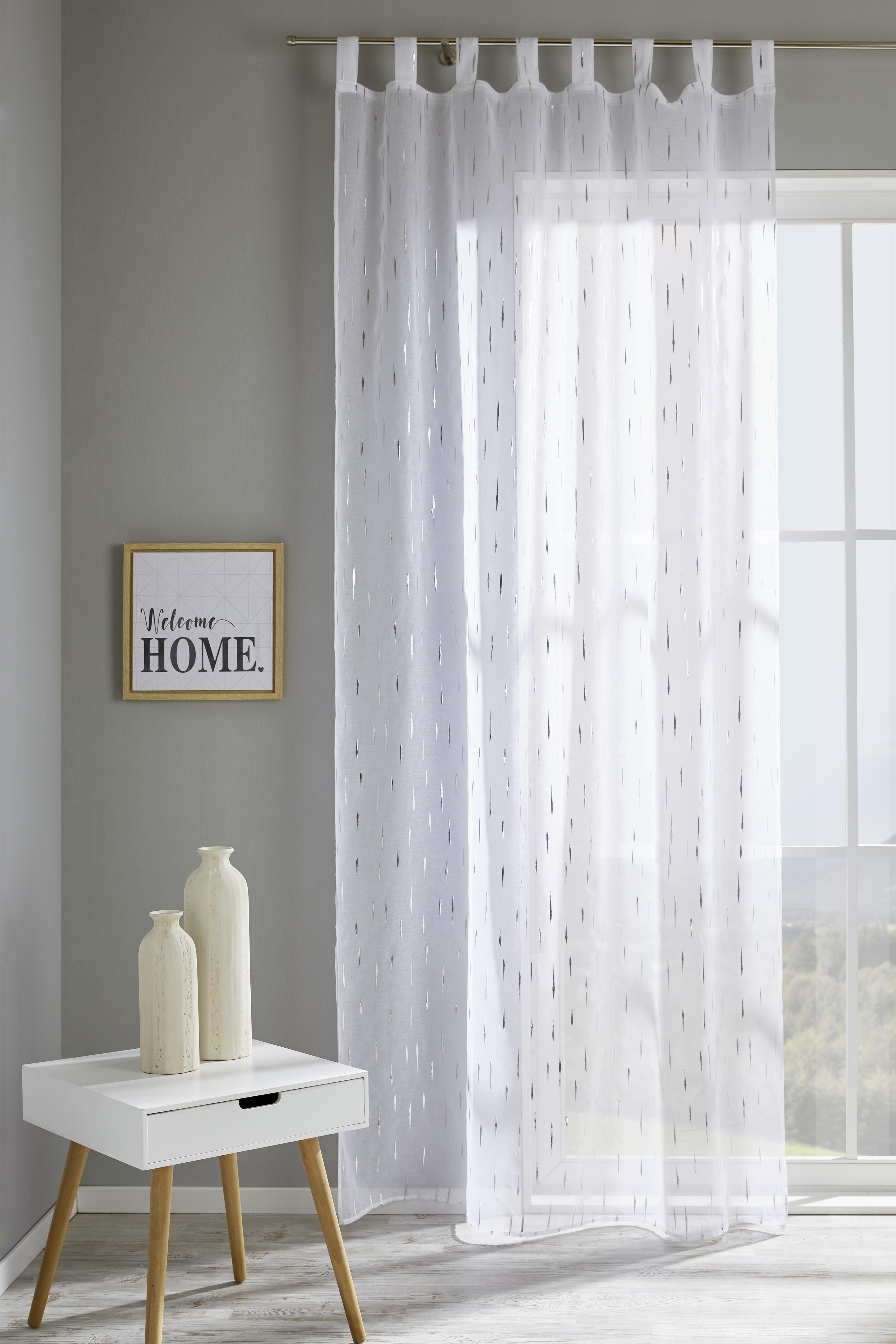 Luca Bessoni Vorhang Mit Schlaufen und Band Julia B: 140cm, Weiß/Silber