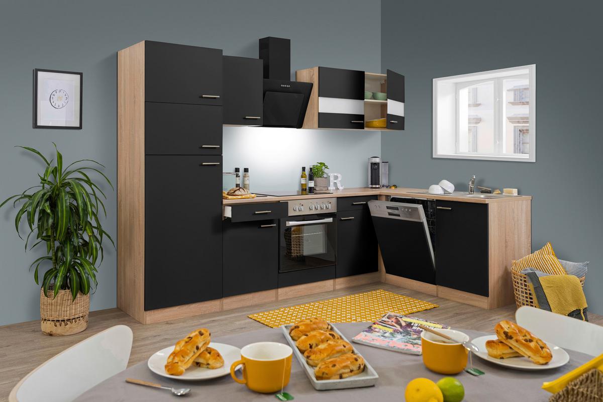 Eckküche ohne Geräte 280x172 cm Schwarz/Eiche Dekor, Modern - Eichefarben/Schwarz, Basics, Holzwerkstoff (280/172cm) - Respekta