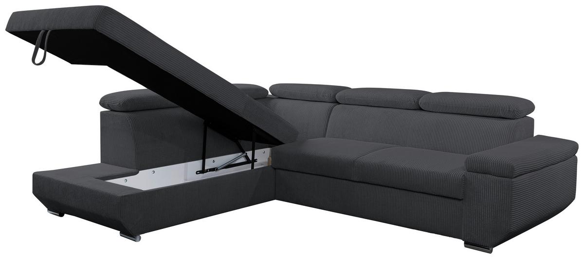 Ecksofa Lars I Cord Anthrazit, Lf: 123x193cm - Chromfarben/Anthrazit, Design, Textil (215/264cm) - Livetastic