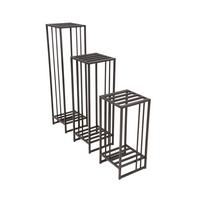 BLUMENTISCHSET PFLANZSTÄNDER TEYA, 3ER-SET - Schwarz, MODERN, Metall (25/25/95cm) - Gardenson