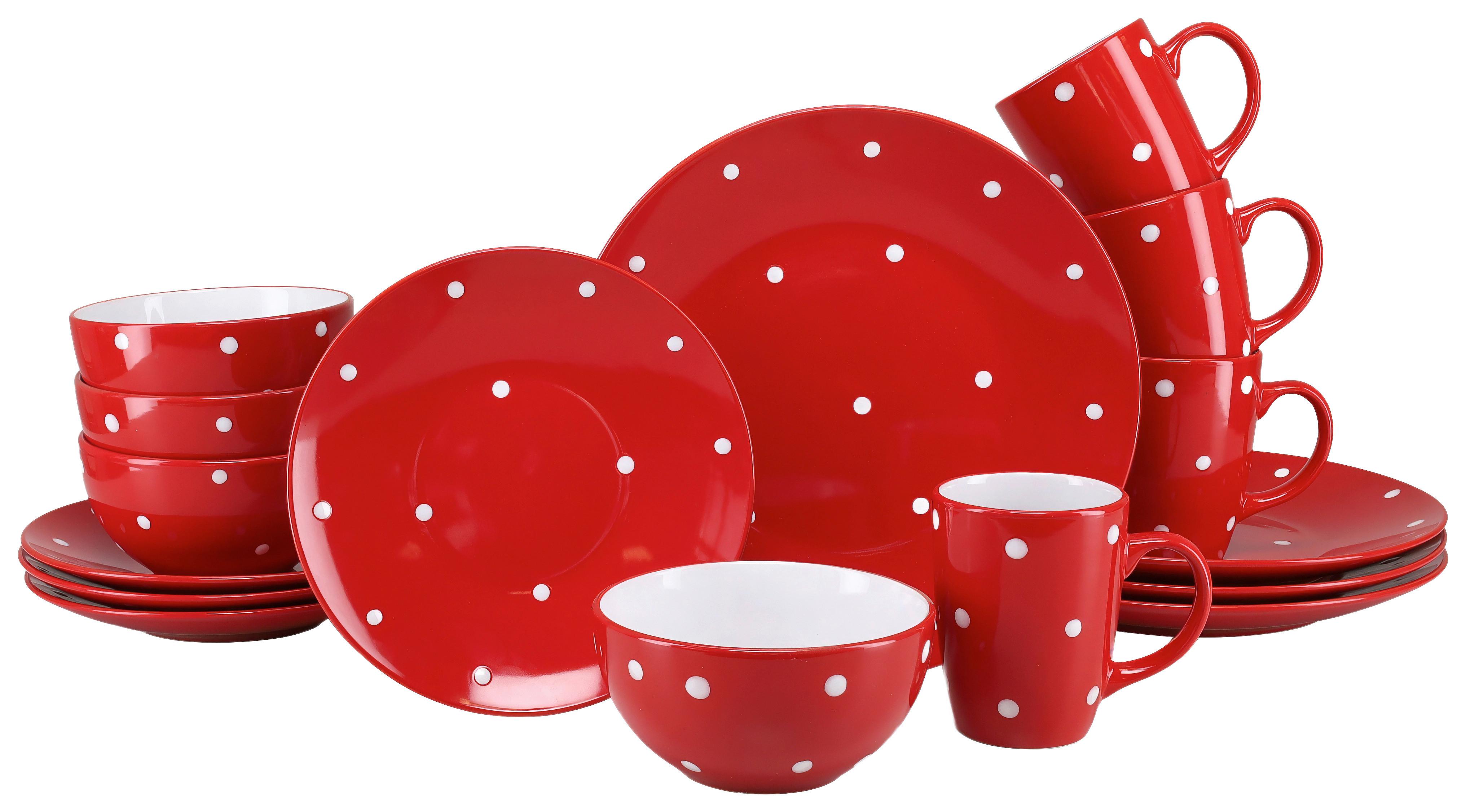 Kombiservice Polka Dots Rot/weiß, 4 Pers., 16-Teilig - Rot/Weiß, Basics, Keramik - Creatable