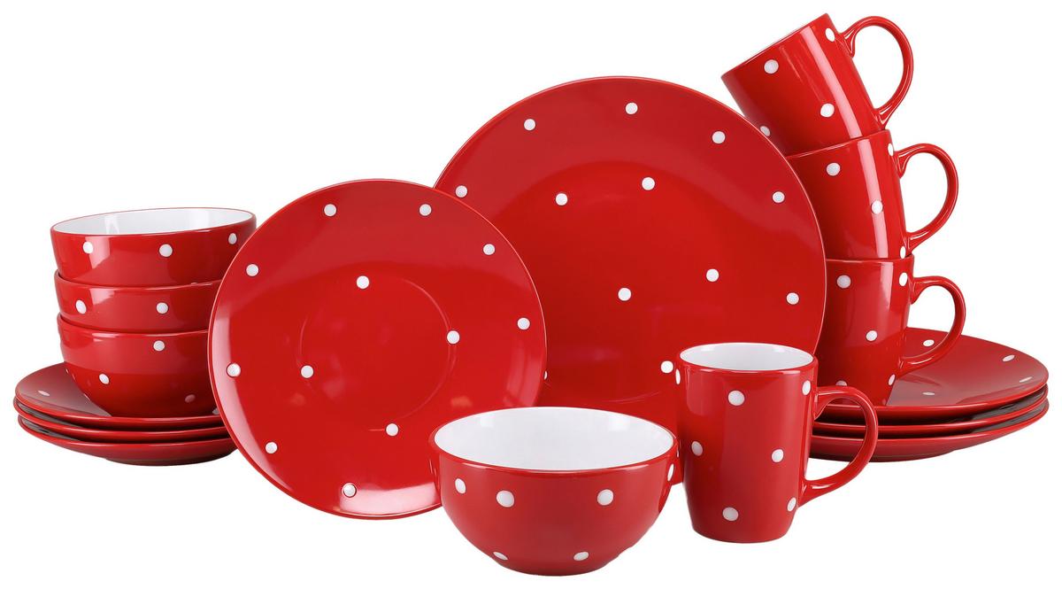 Kombiservice Polka Dots Rot/weiß, 4 Pers., 16-Teilig - Rot/Weiß, Basics, Keramik - Creatable