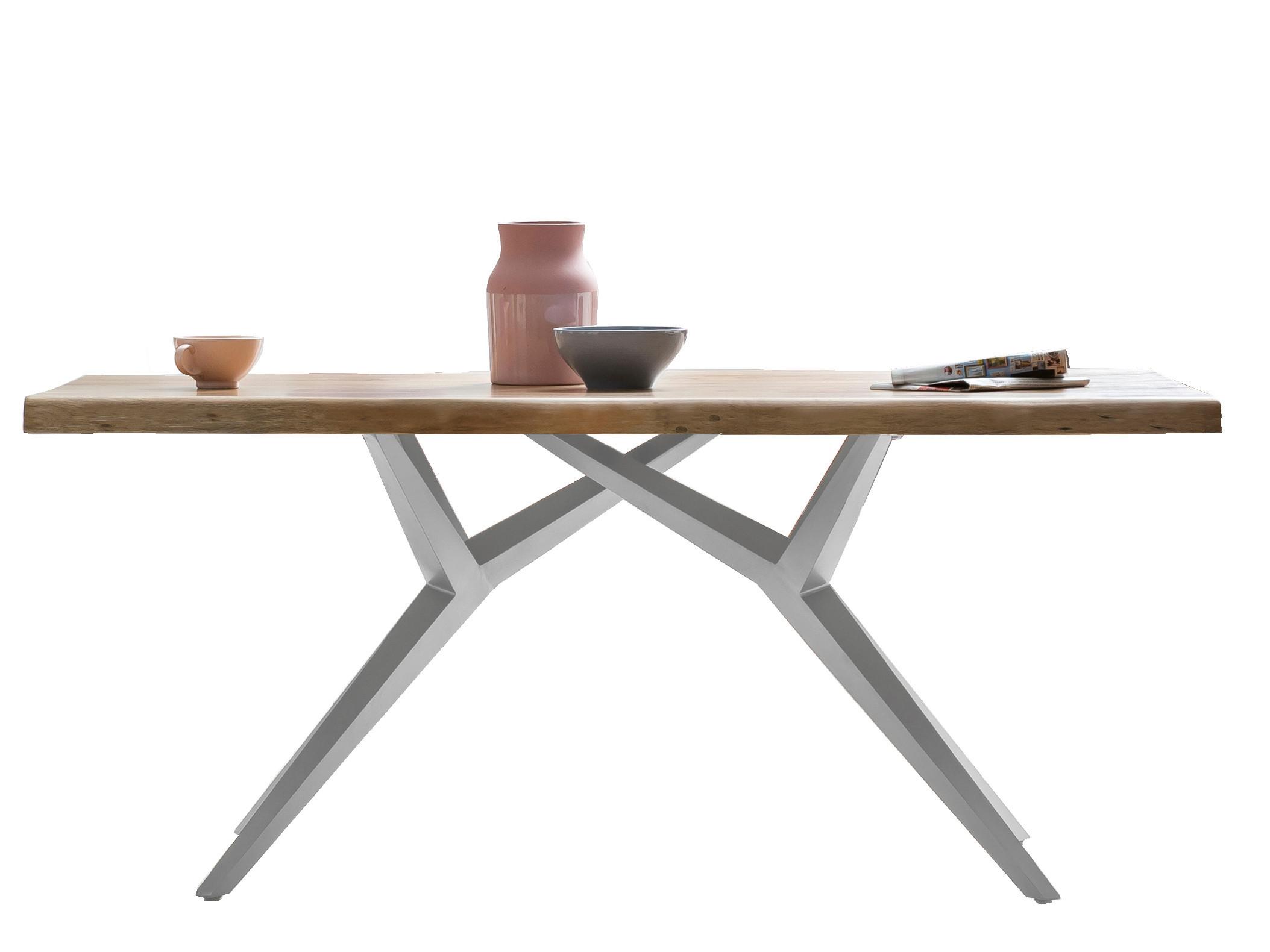Esstisch Naturfarben /Silberfarben L: 220cm - Silberfarben/Naturfarben, MODERN, Holz/Metall (220/100/80,5cm) - MID.YOU